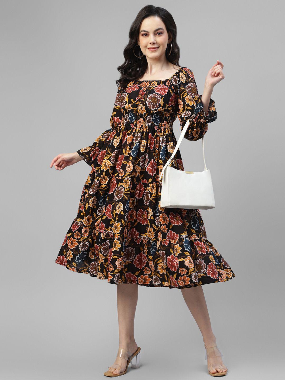 deebaco floral printed fit & flare midi dress