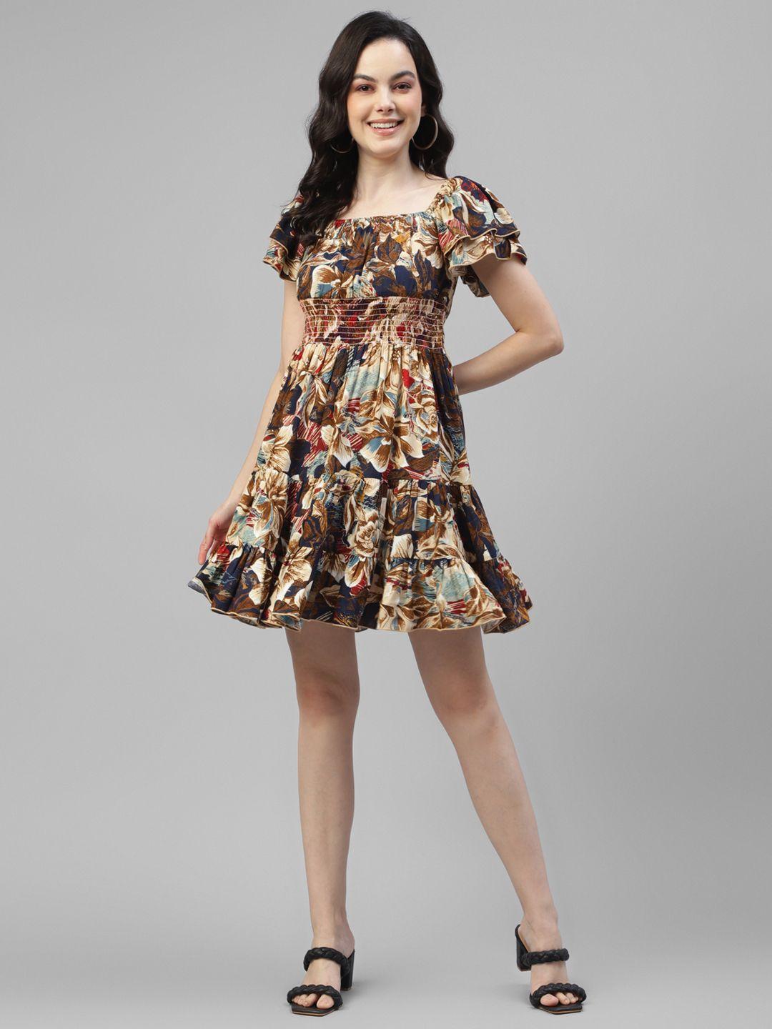 deebaco floral print square neck flared fit & flare dress