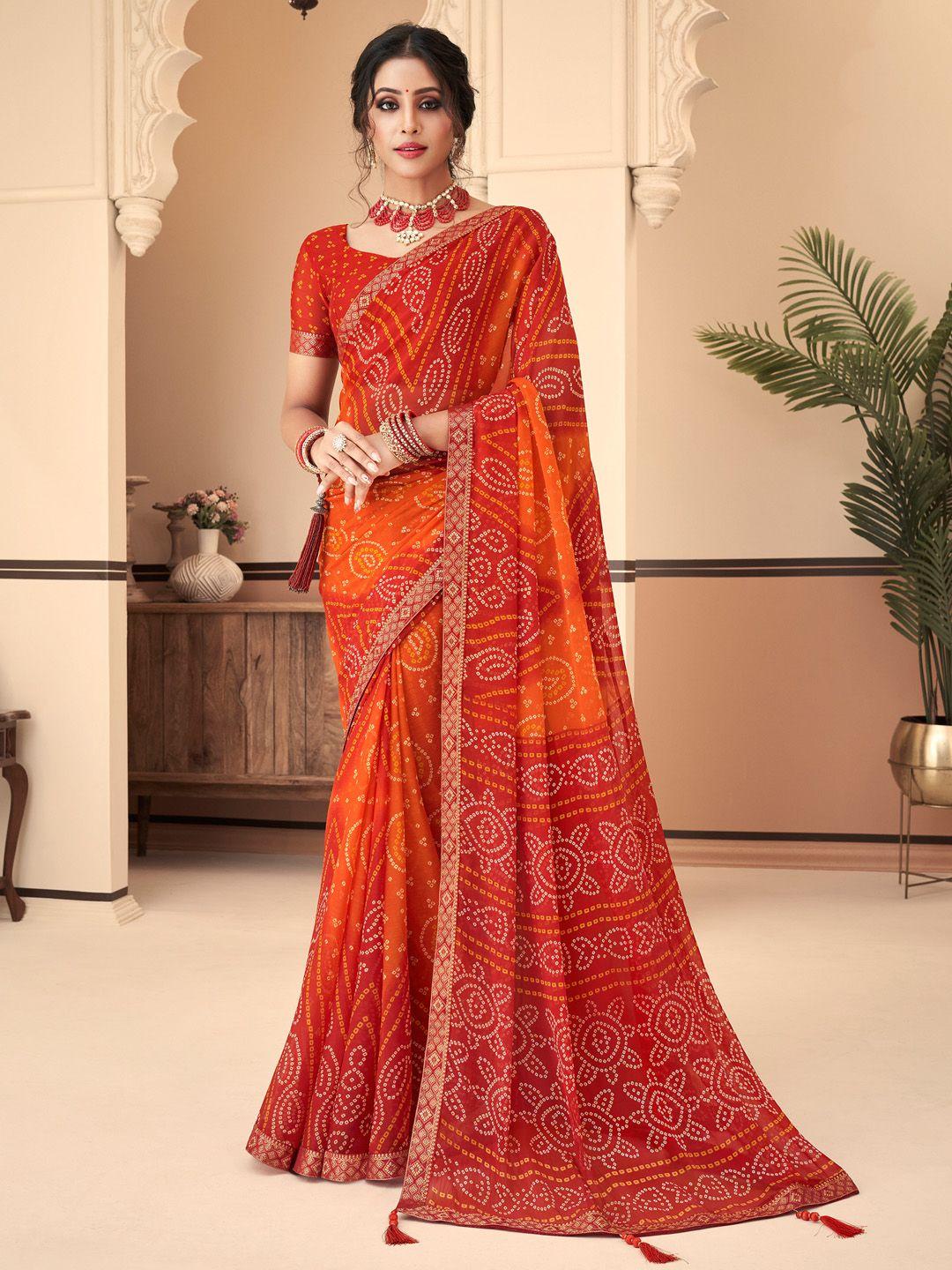 anouk bandhani zari pure chiffon bandhani saree