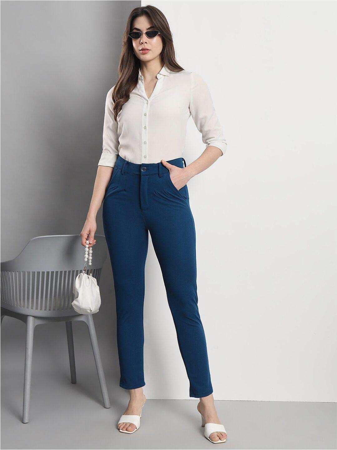 q-rious women mid-rise easy wash pure cotton trousers