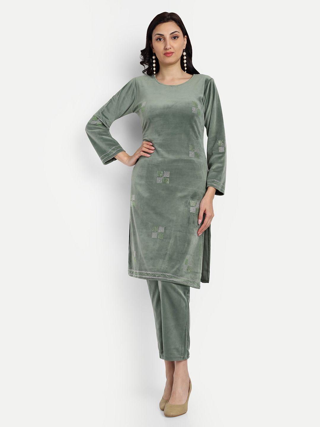 fnocks geometric embroidered straight kurta with palazzo