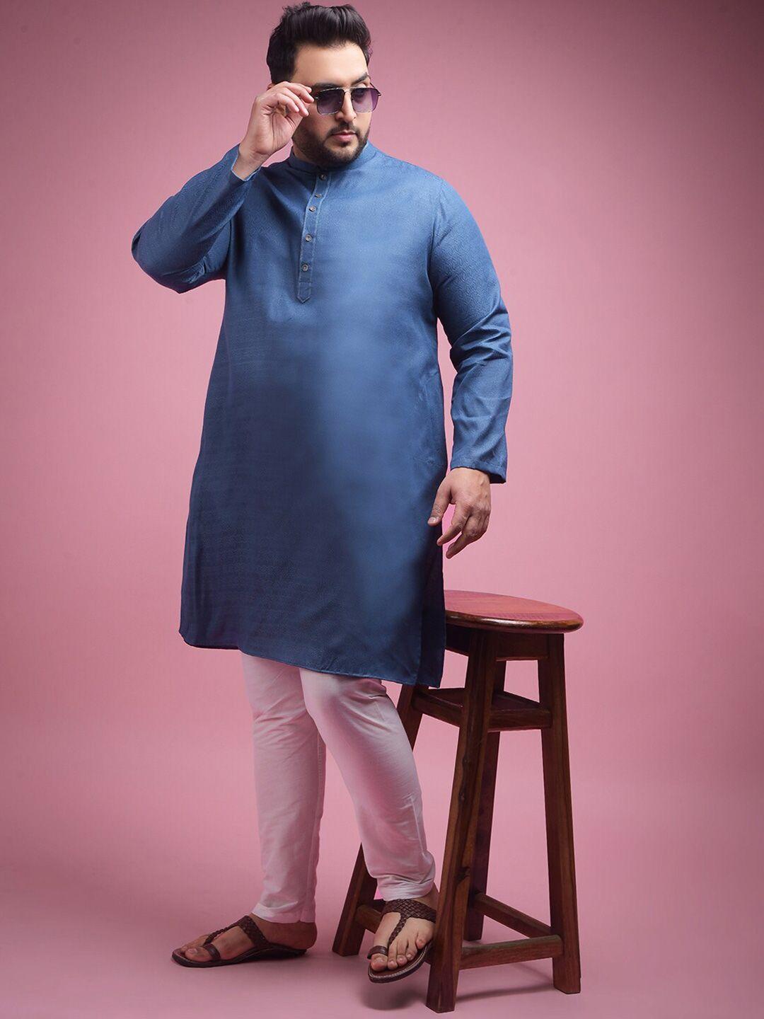 sztori woven design band collar long sleeves straight kurta with pyjama