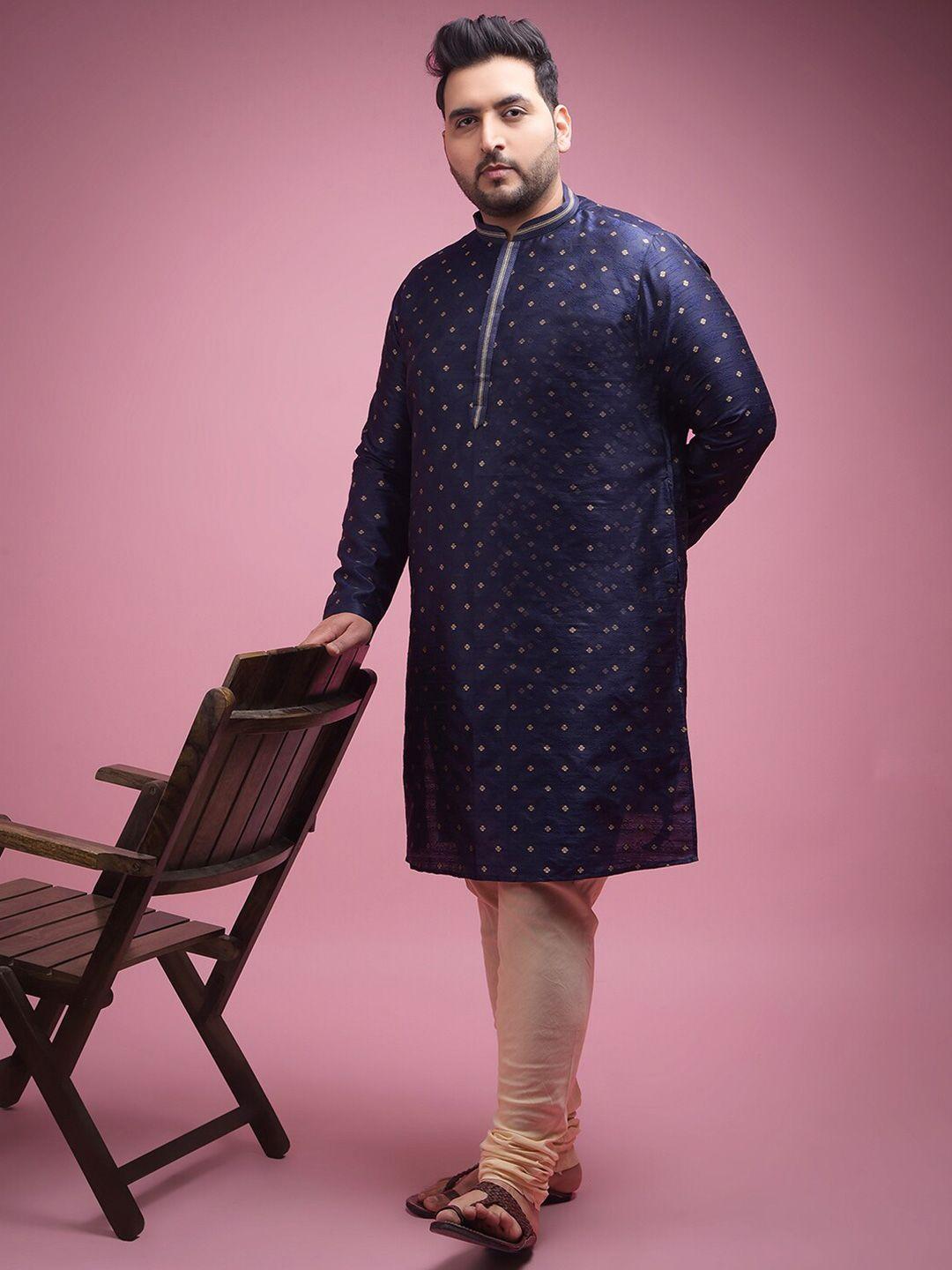 sztori woven design band collar long sleeves straight kurta with pyjama