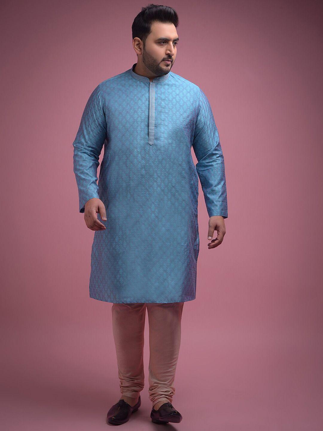 sztori woven design band collar long sleeves straight kurta with pyjama