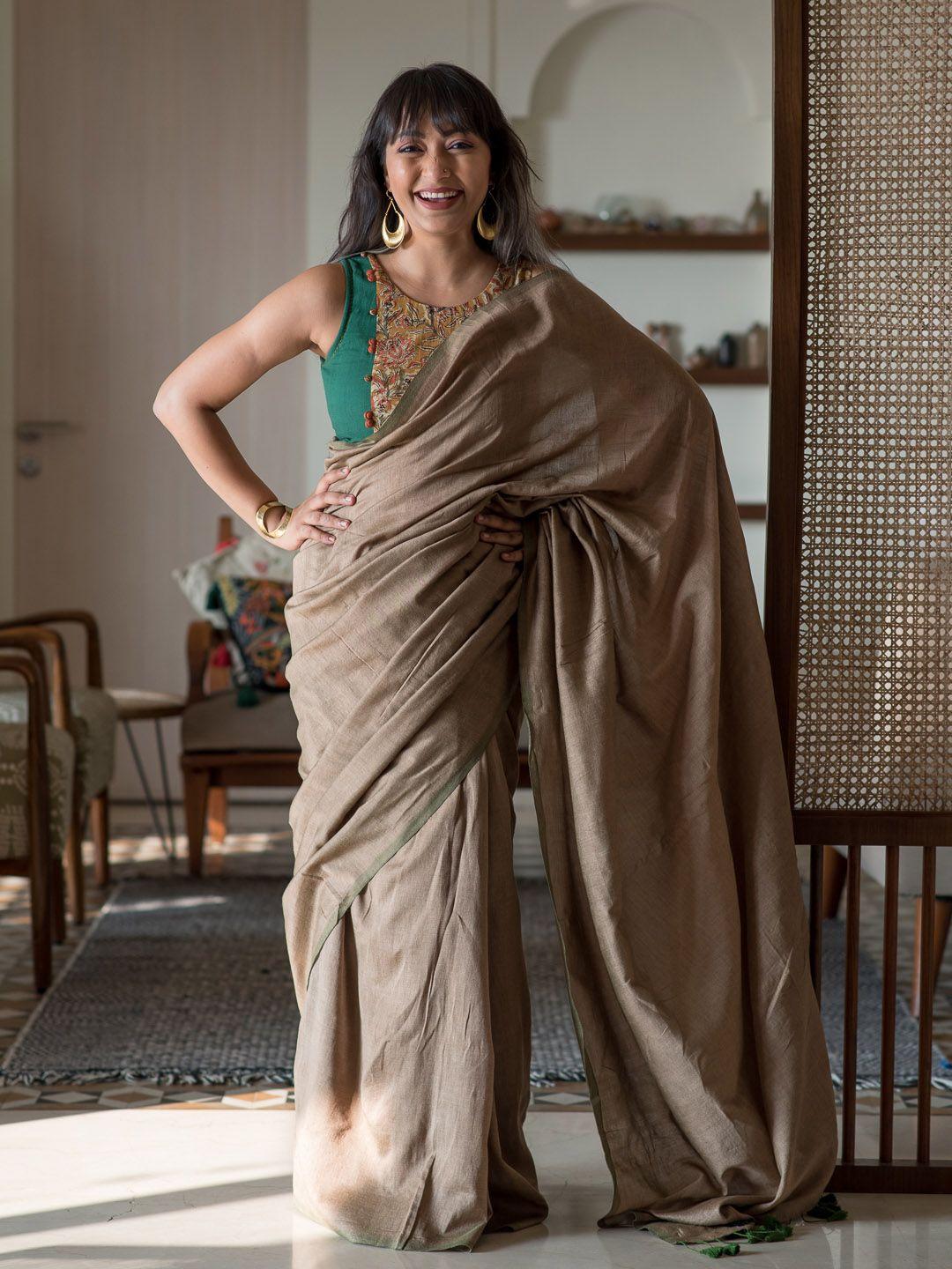 suta taupe solid saree