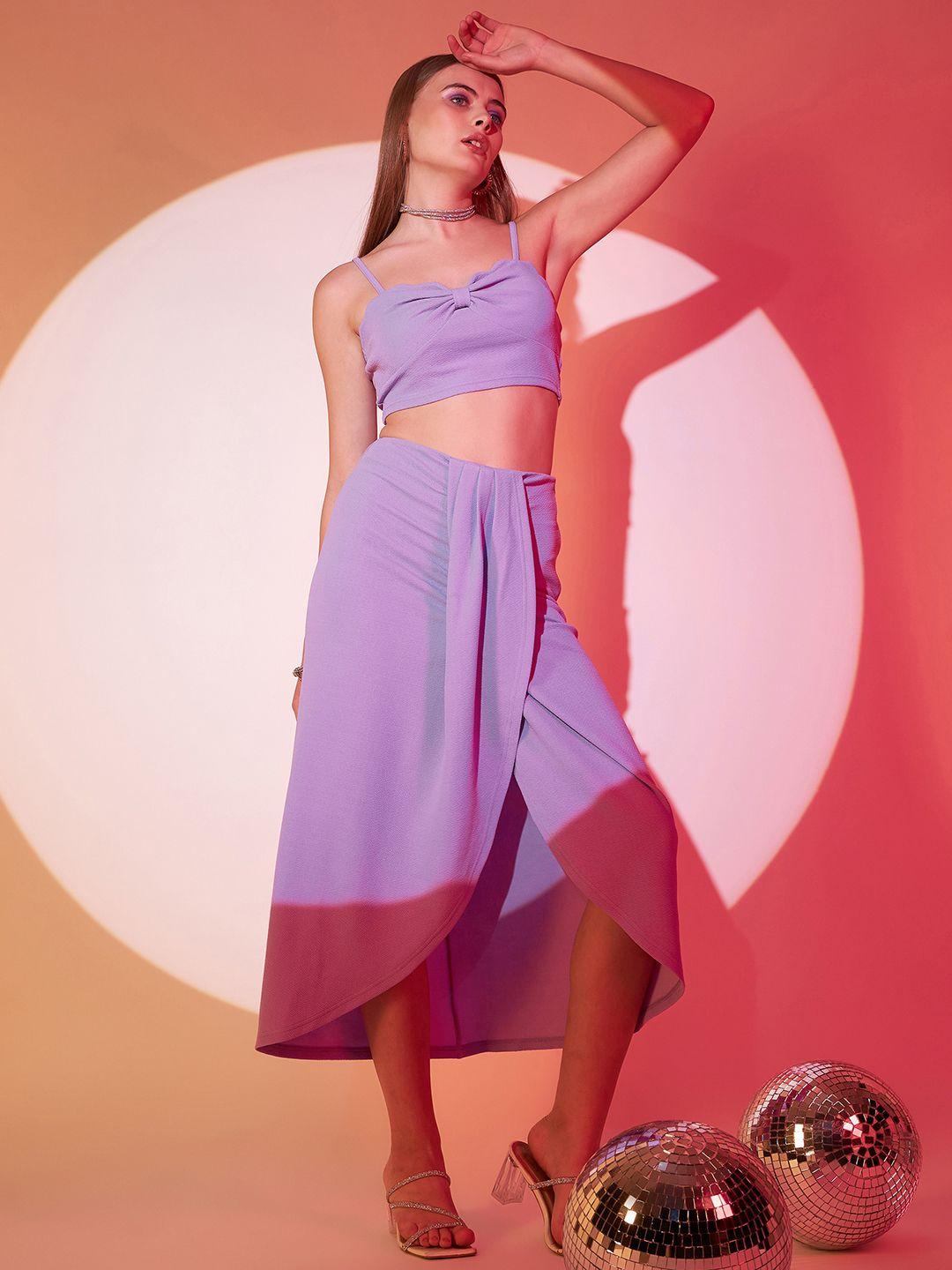 berrylush purple high rise pleated tulip midi skirt