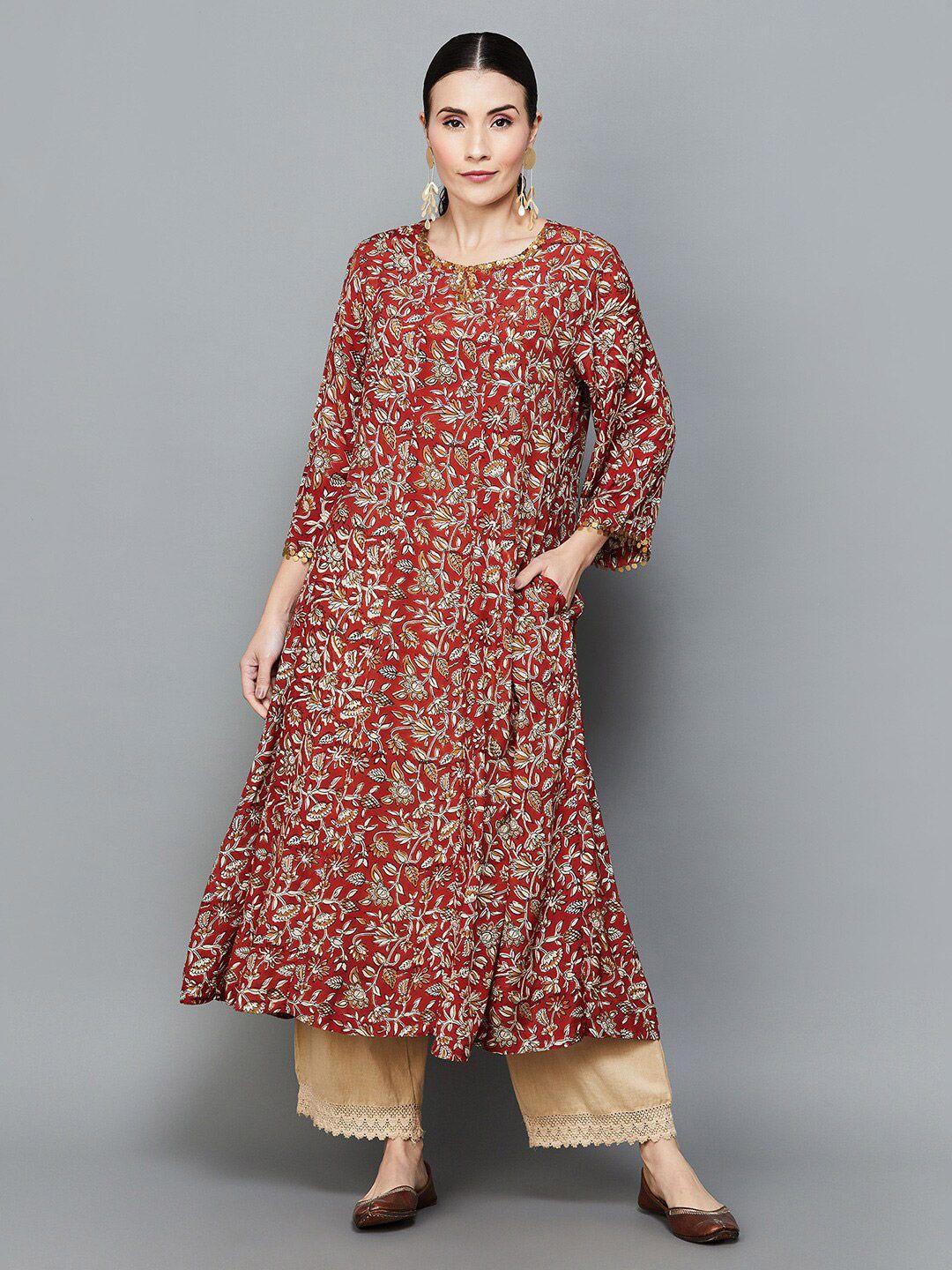 melange by lifestyle floral printed modal a-line kurta