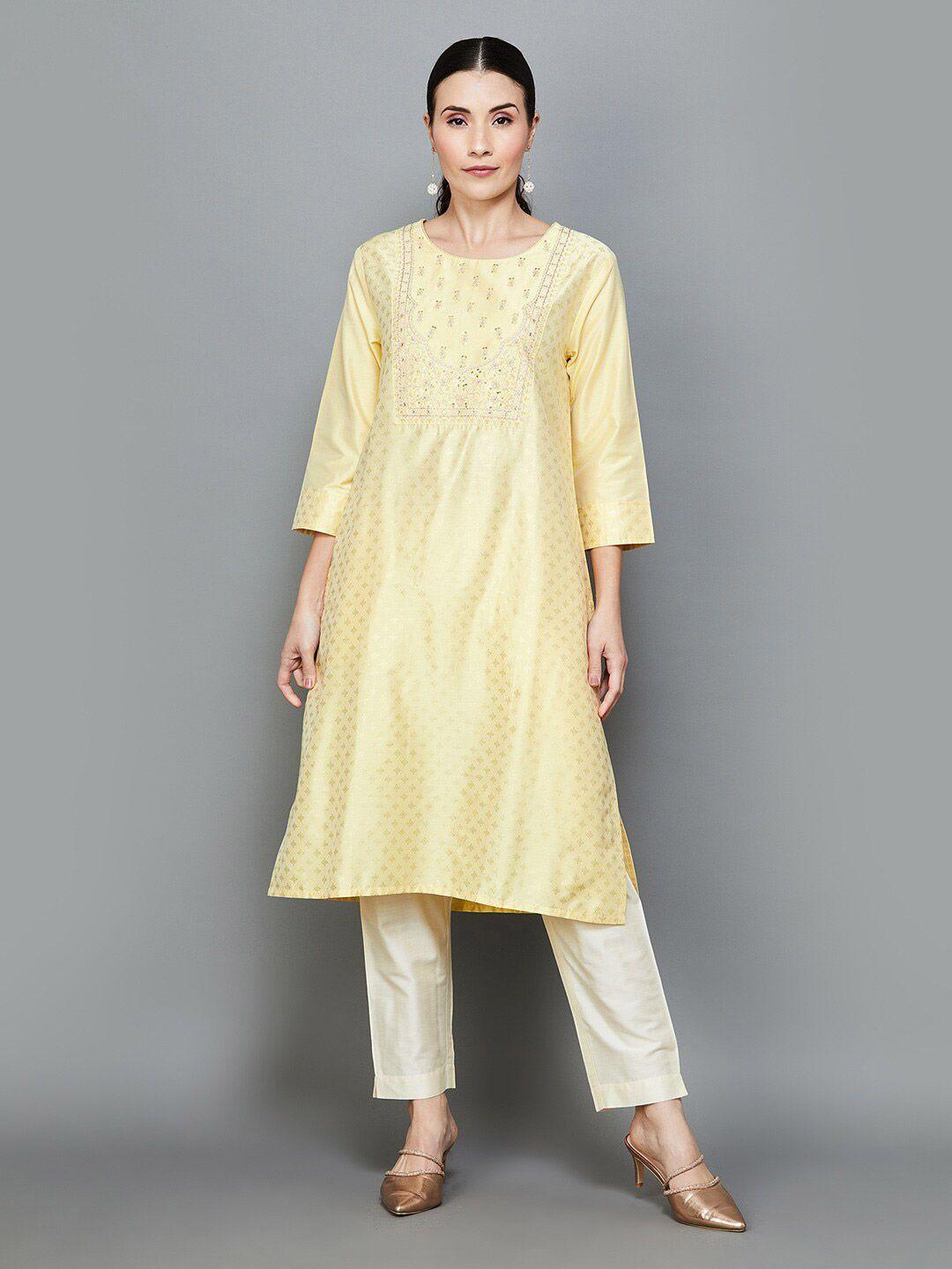 melange by lifestyle ethnic motifs printed straight kurta with trousers