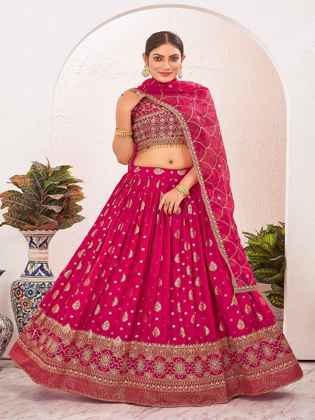 chandbaali pink & gold-toned embroidered ready to wear lehenga & blouse with dupatta