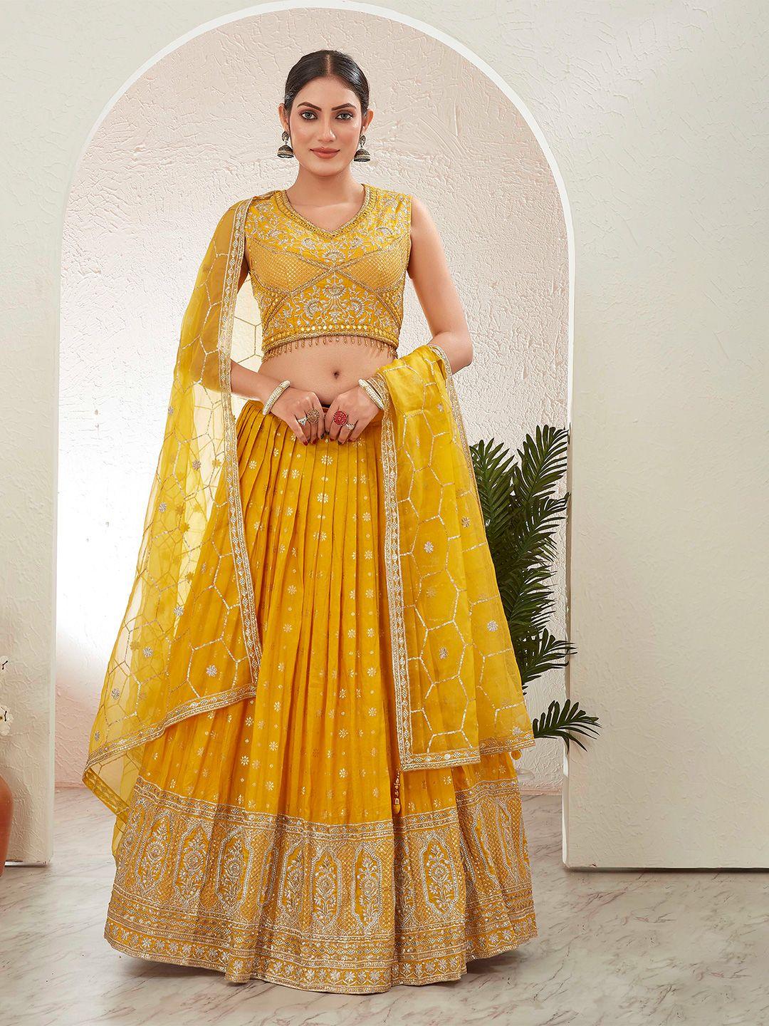 chandbaali yellow & gold-toned embroidered ready to wear lehenga & blouse with dupatta