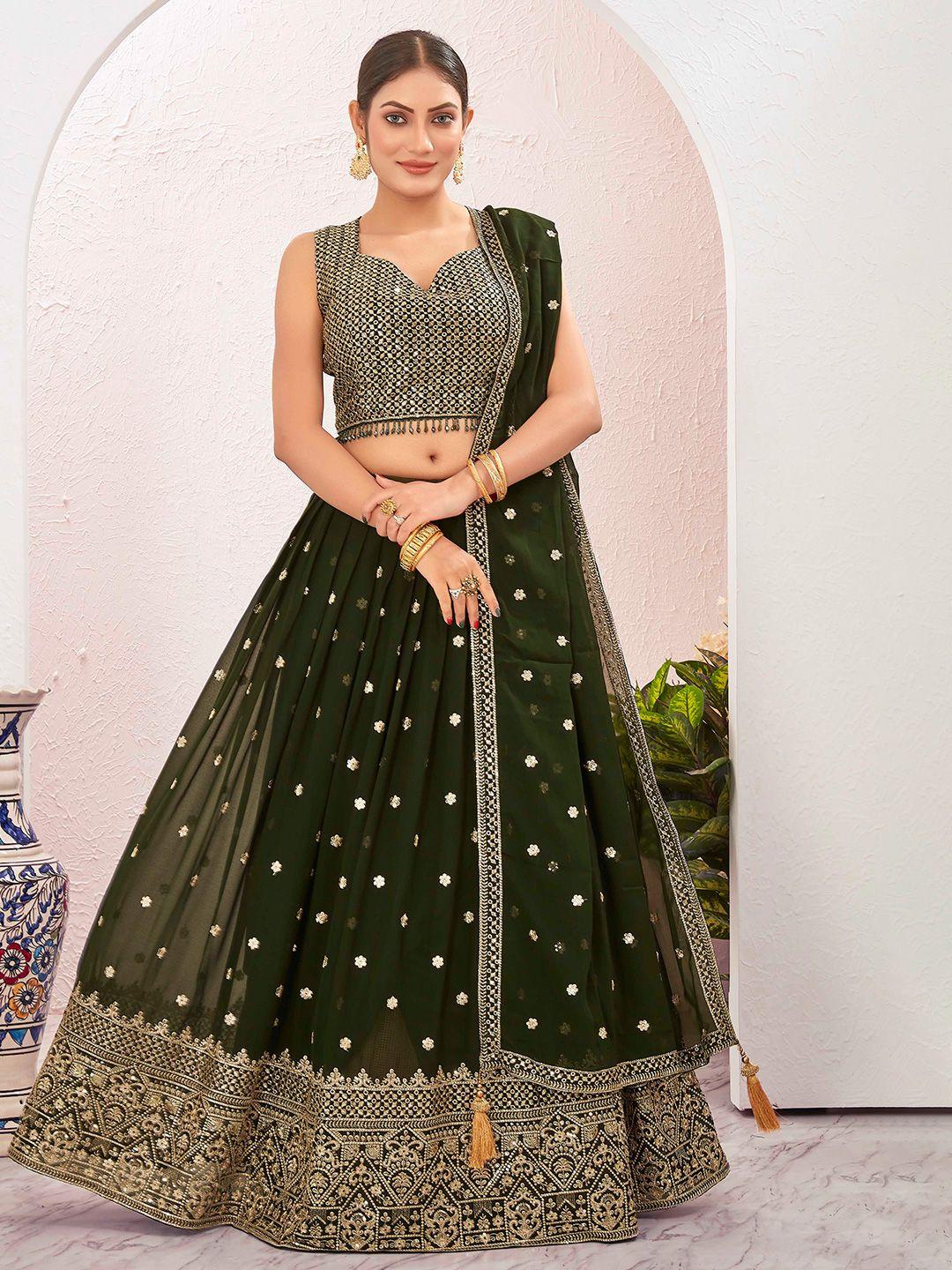 chandbaali green & gold-toned embroidered ready to wear lehenga & blouse with dupatta