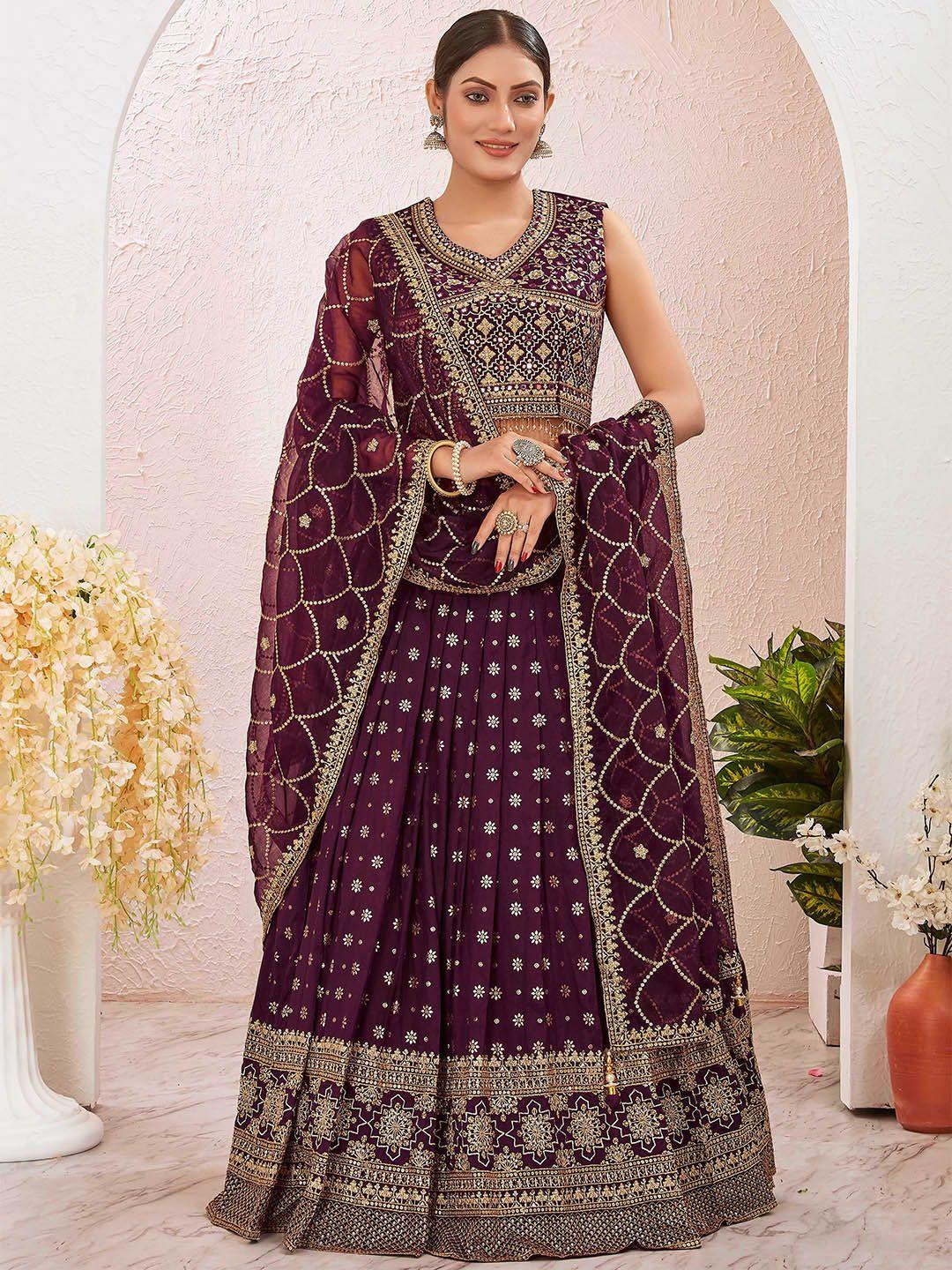 chandbaali burgundy & gold-toned embroidered ready to wear lehenga & blouse with dupatta