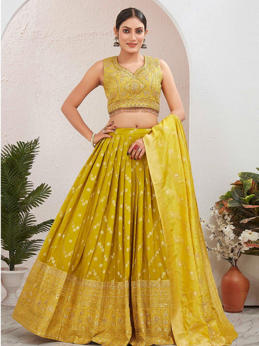 chandbaali yellow & gold-toned embroidered thread work ready to wear lehenga & blouse with dupatta