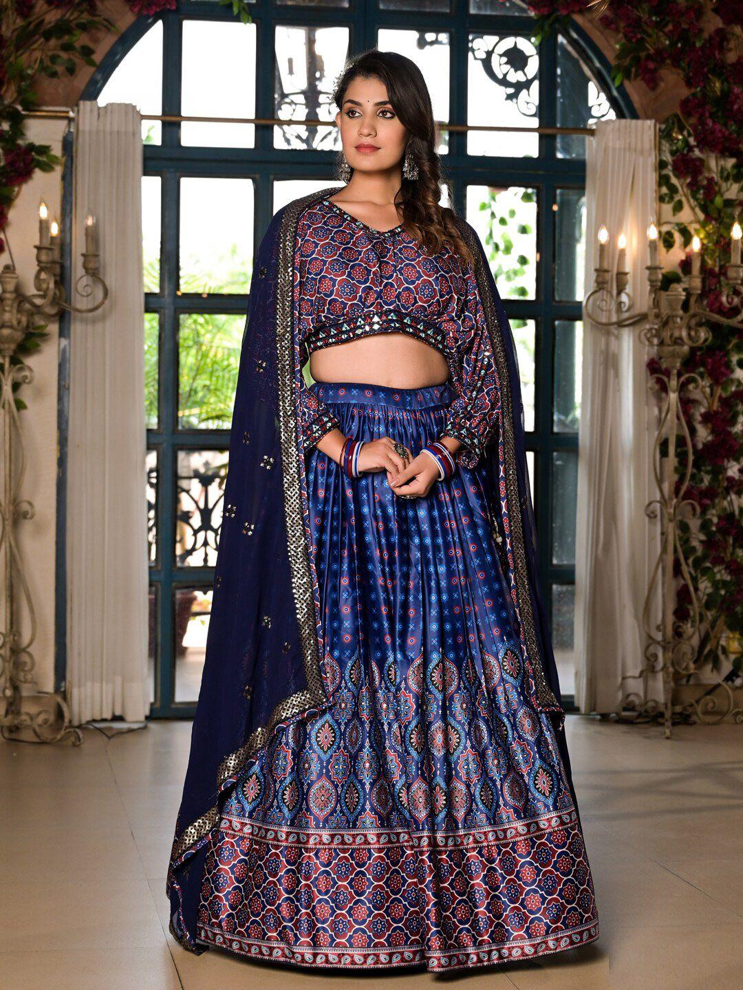 readiprint fashions printed mirror work batik ready to wear lehenga & blouse with dupatta