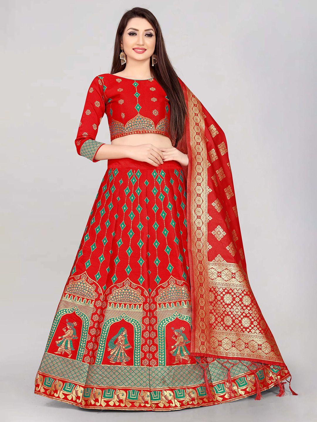 divastri woven design silk semi-stitched lehenga & unstitched blouse with dupatta