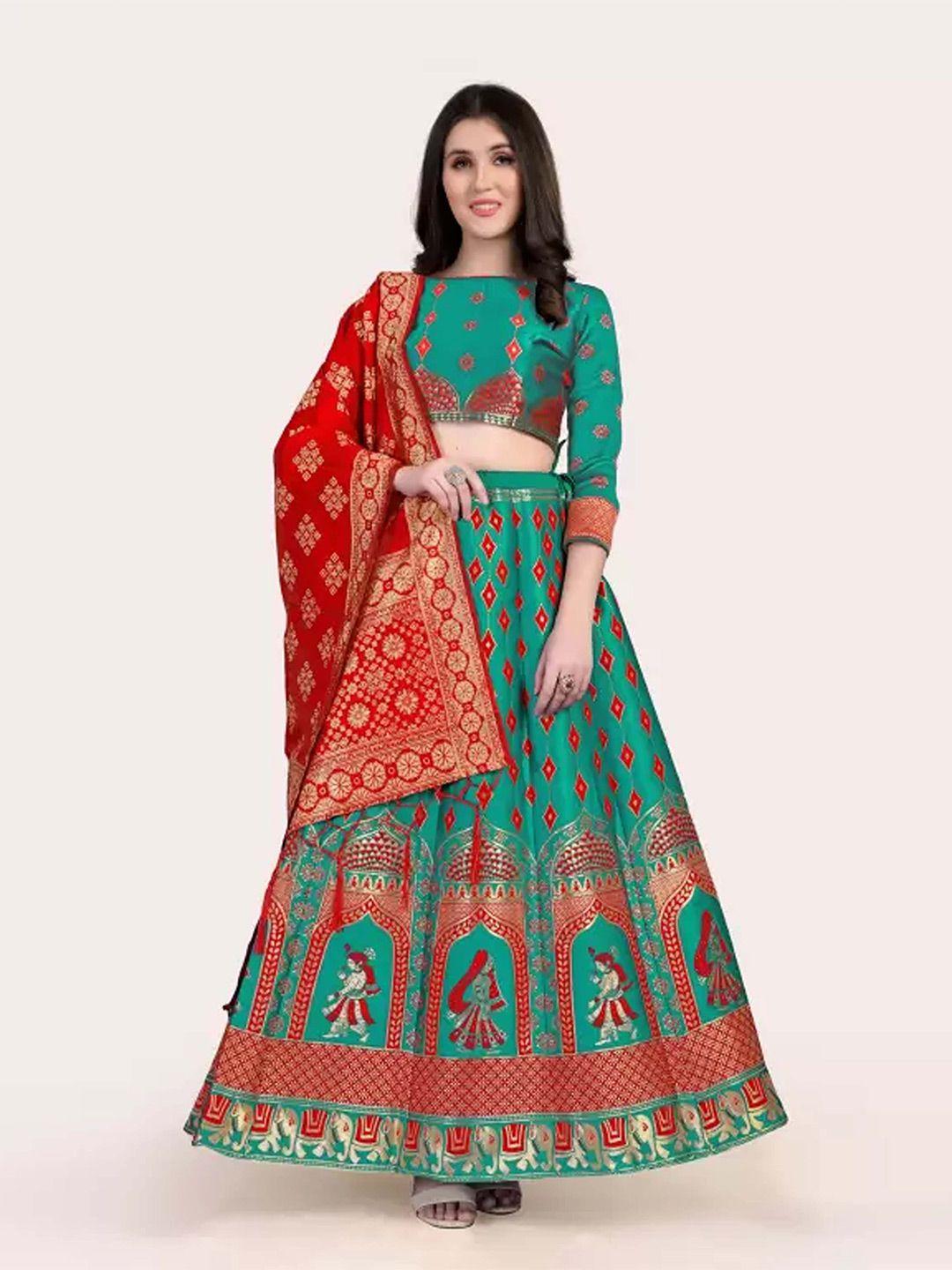 divastri woven design silk semi-stitched lehenga & unstitched blouse with dupatta