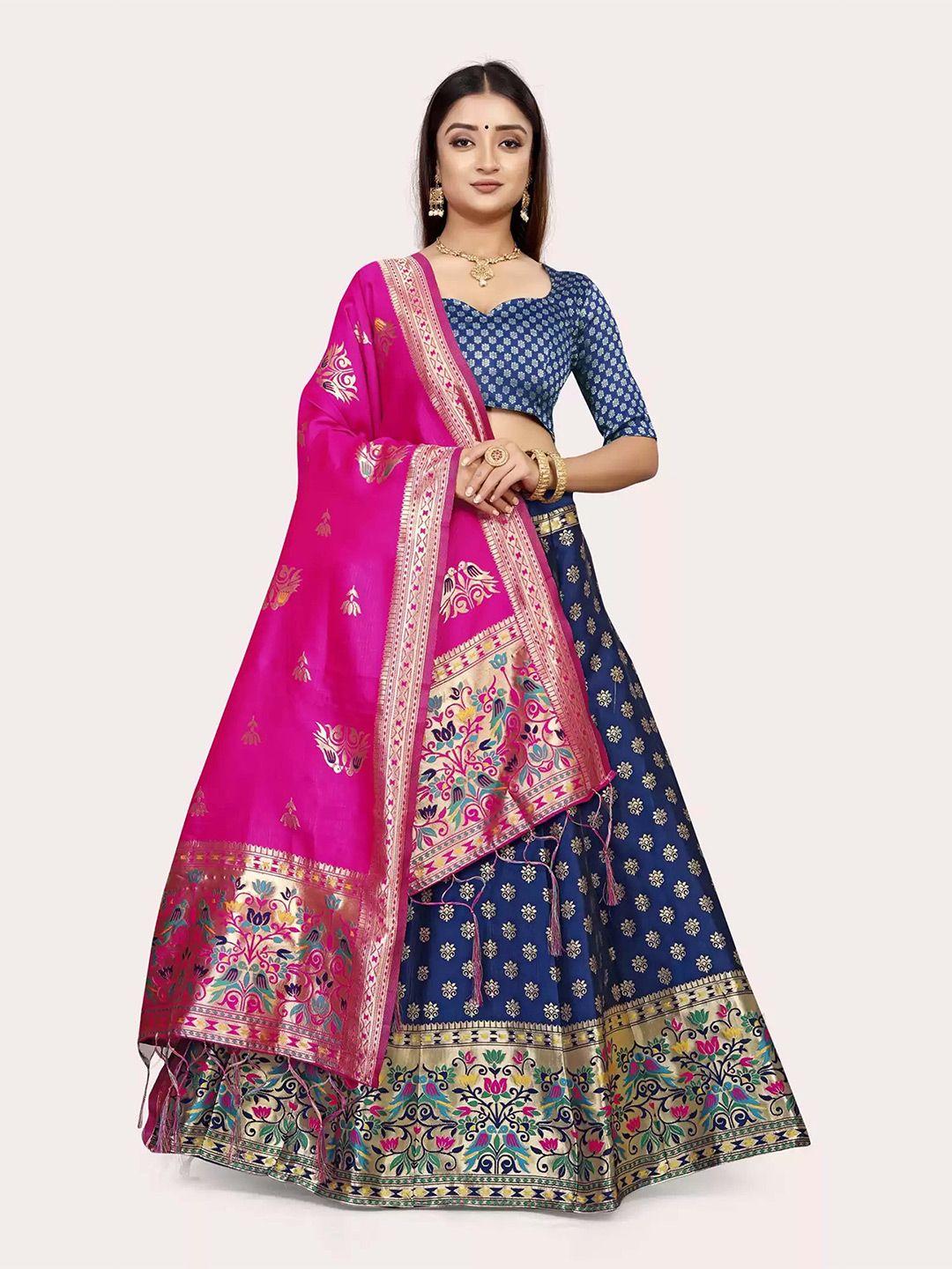 divastri woven design zari silk semi-stitched lehenga & unstitched blouse with dupatta