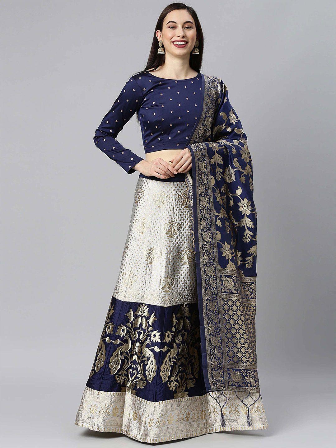 divastri woven design semi-stitched lehenga & unstitched blouse with dupatta