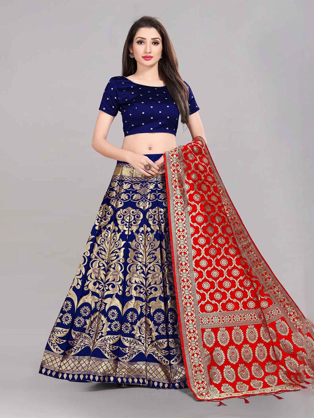 divastri woven design zari silk semi-stitched lehenga & unstitched blouse with dupatta