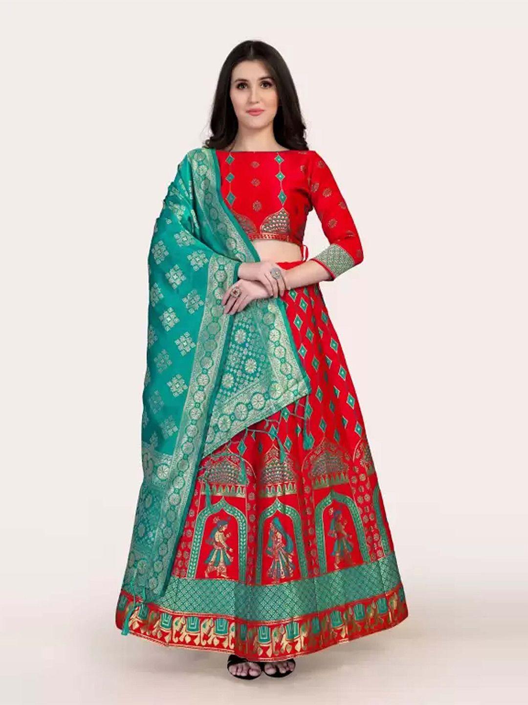 divastri woven design silk semi-stitched lehenga & unstitched blouse with dupatta