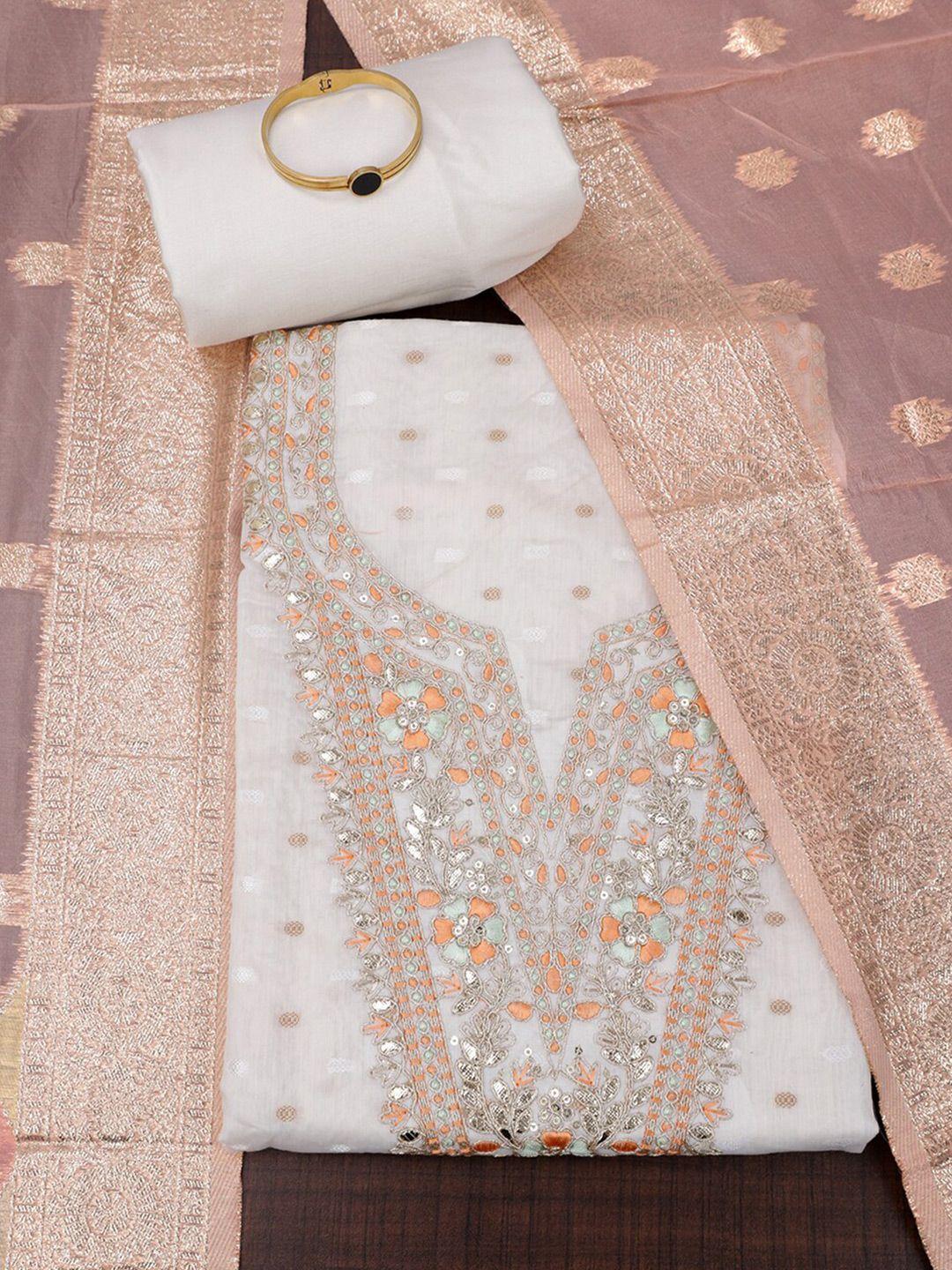 salwar studio off white & gold-toned embroidered unstitched dress material