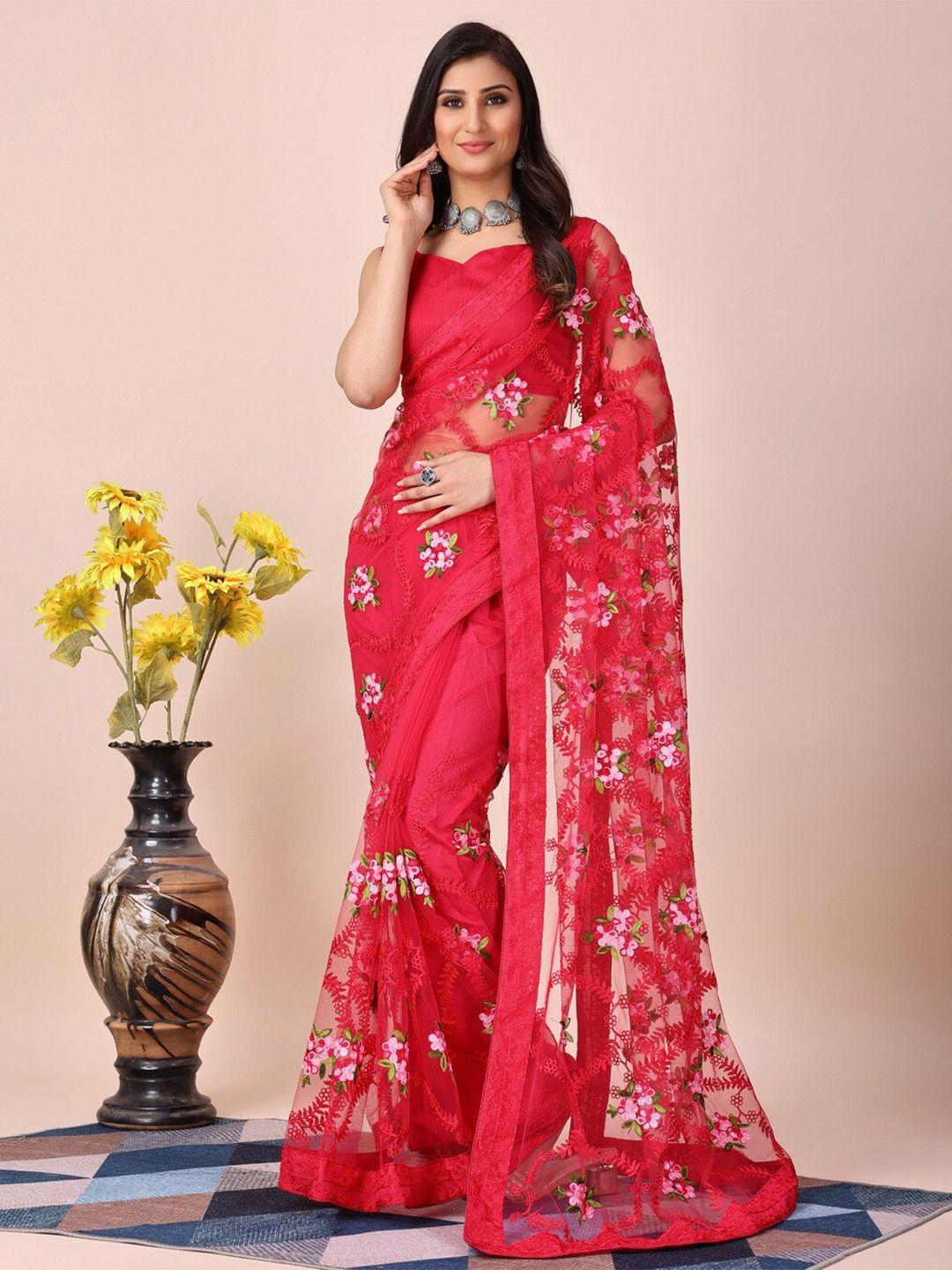 here&now floral embroidered net saree