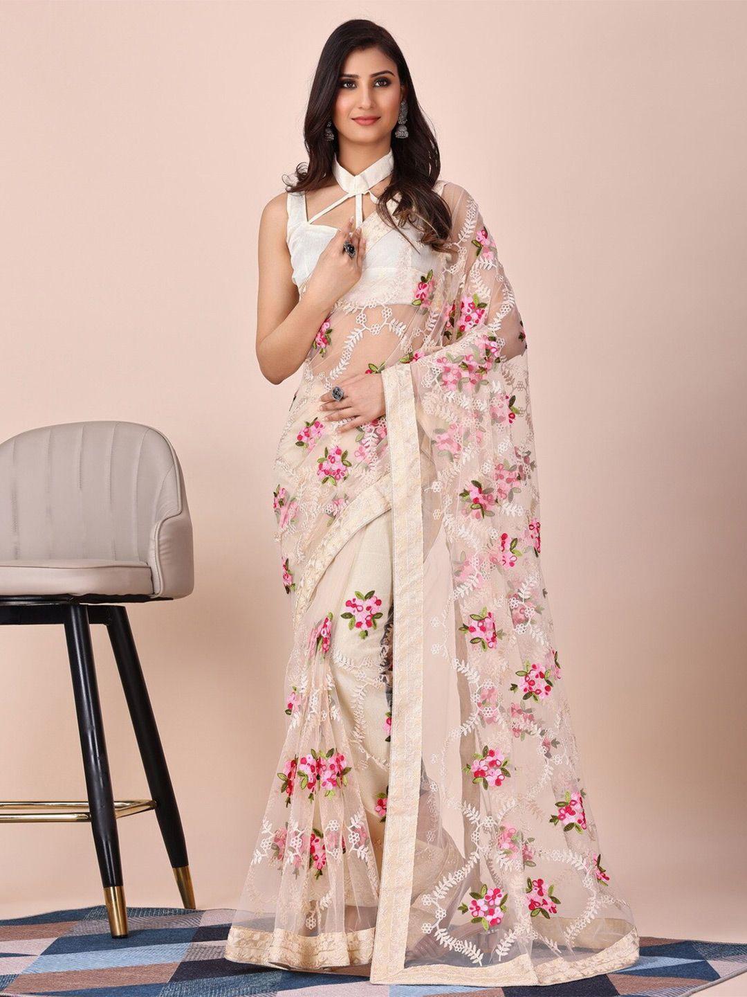 here&now floral embroidered net saree