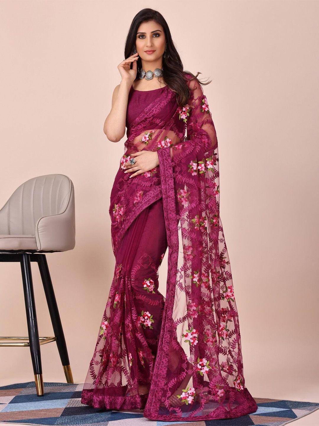 here&now floral embroidered net saree