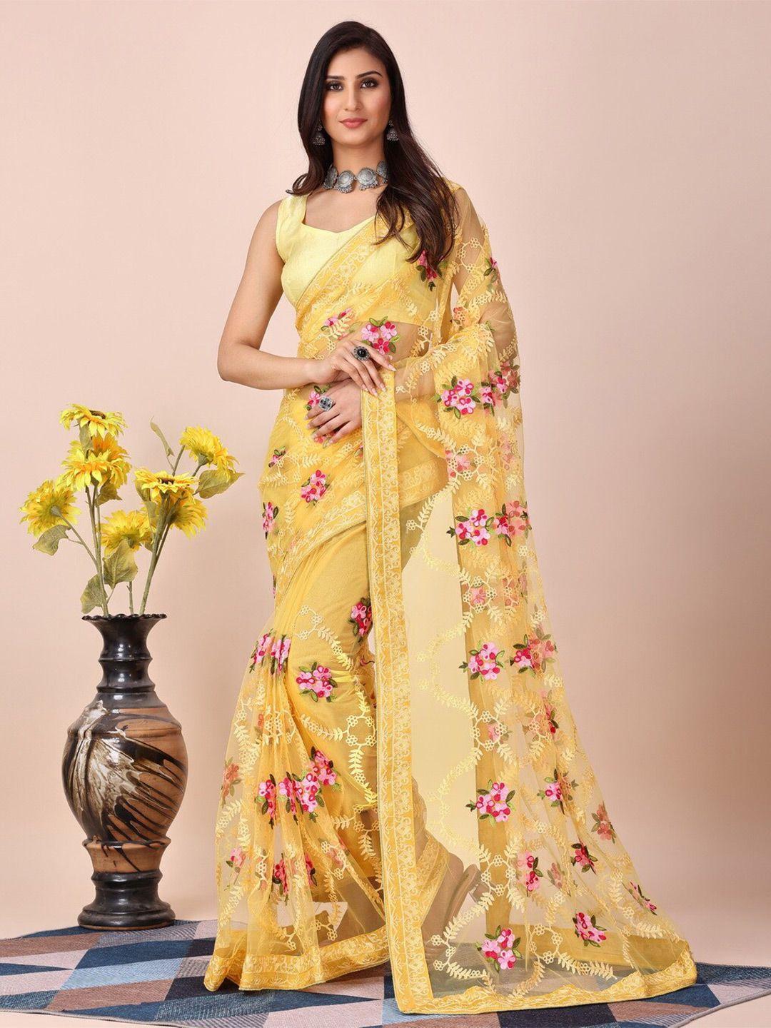 here&now floral embroidered net saree