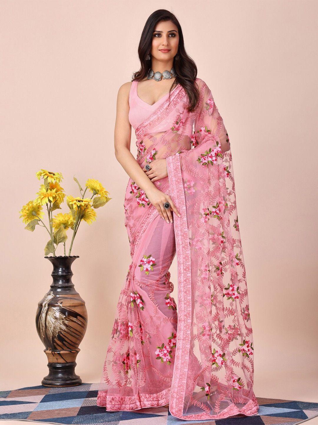 here&now floral embroidered net saree