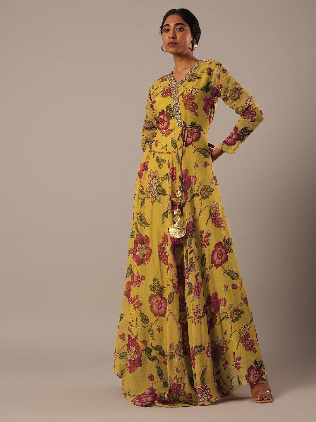 kalki fashion floral printed sequin work maxi gown