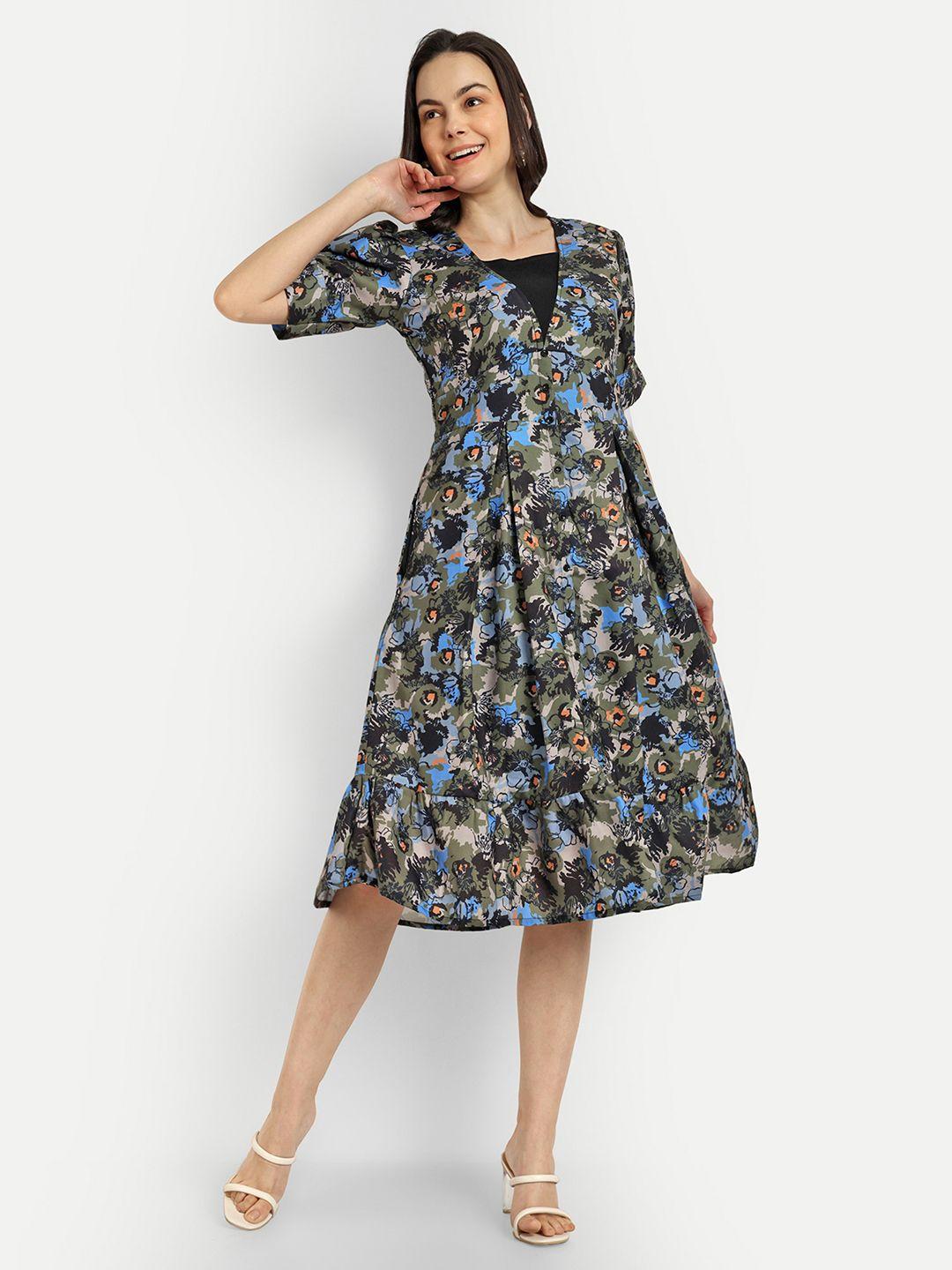 shinisha floral print fit & flare cotton dress