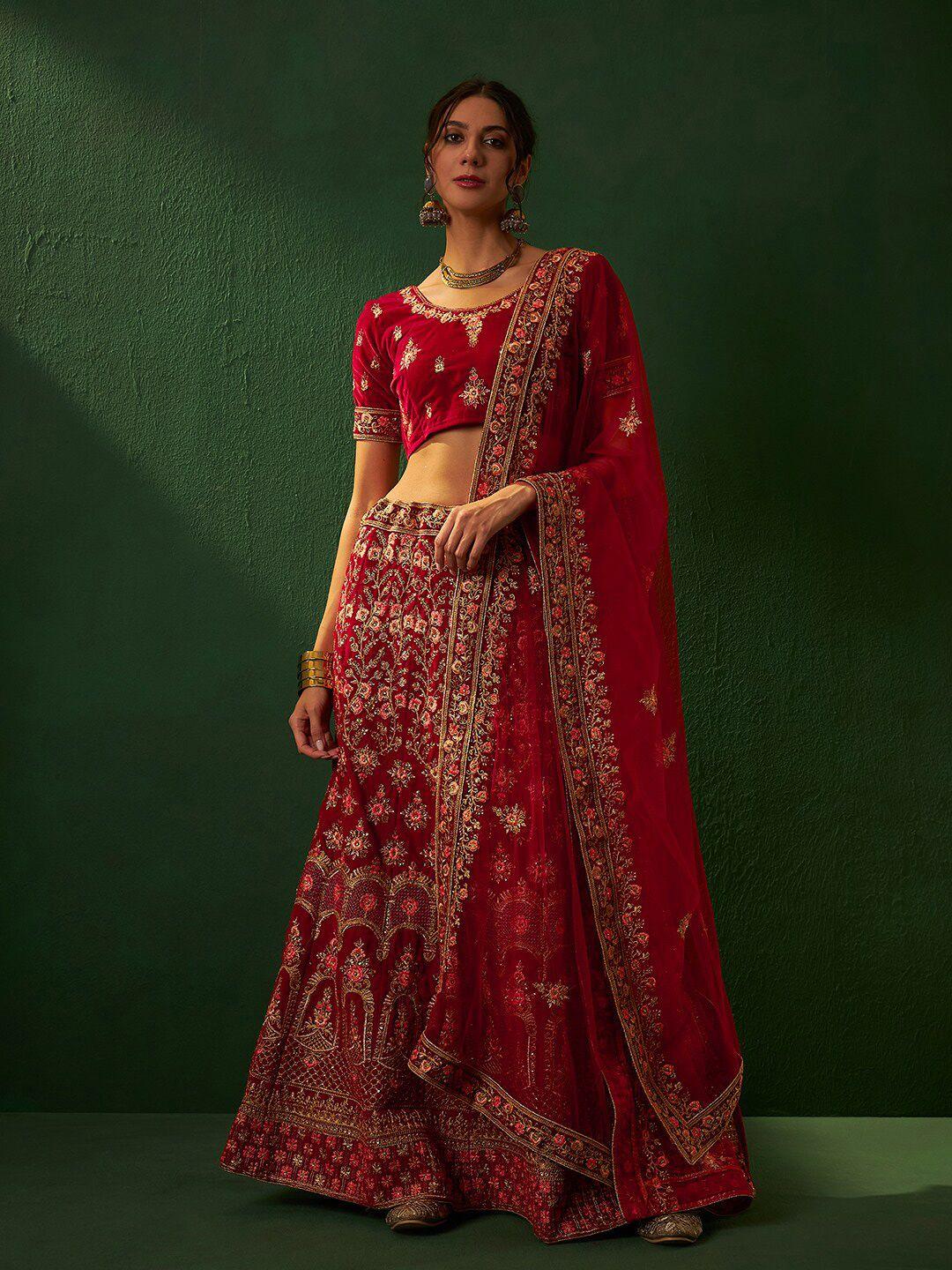 sangria zari embroiderd semi-stitched lehenga choli