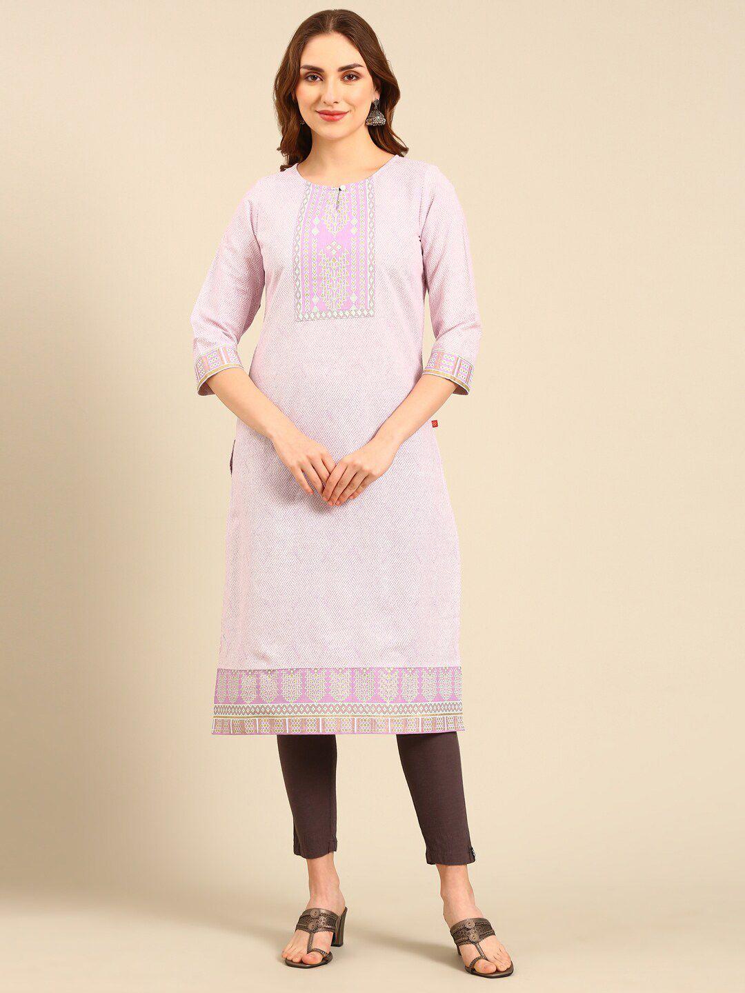 marcia geometric printed round neck pure cotton straight kurta