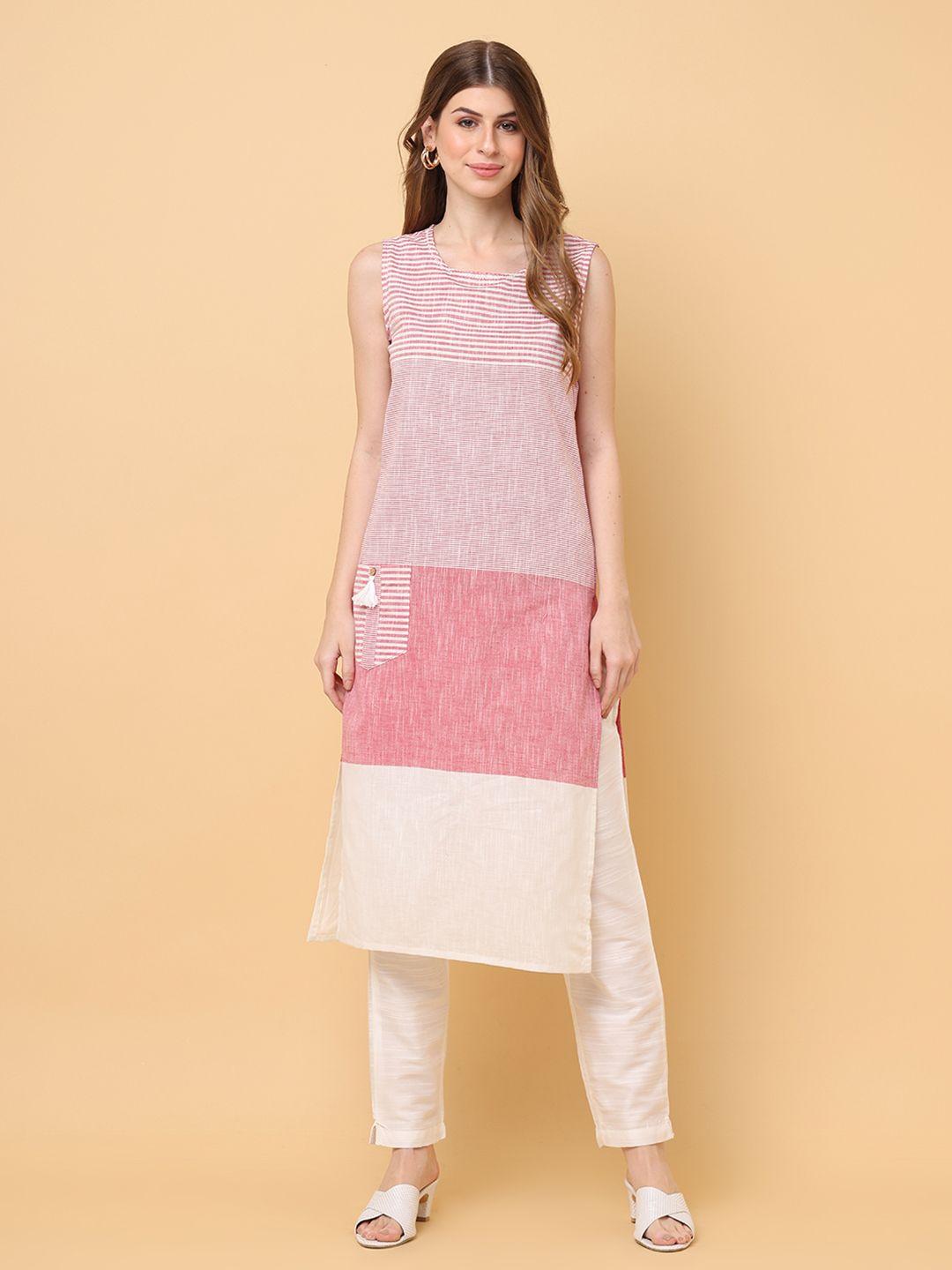 aayusika colourblocked round neck pure cotton kurta with trousers