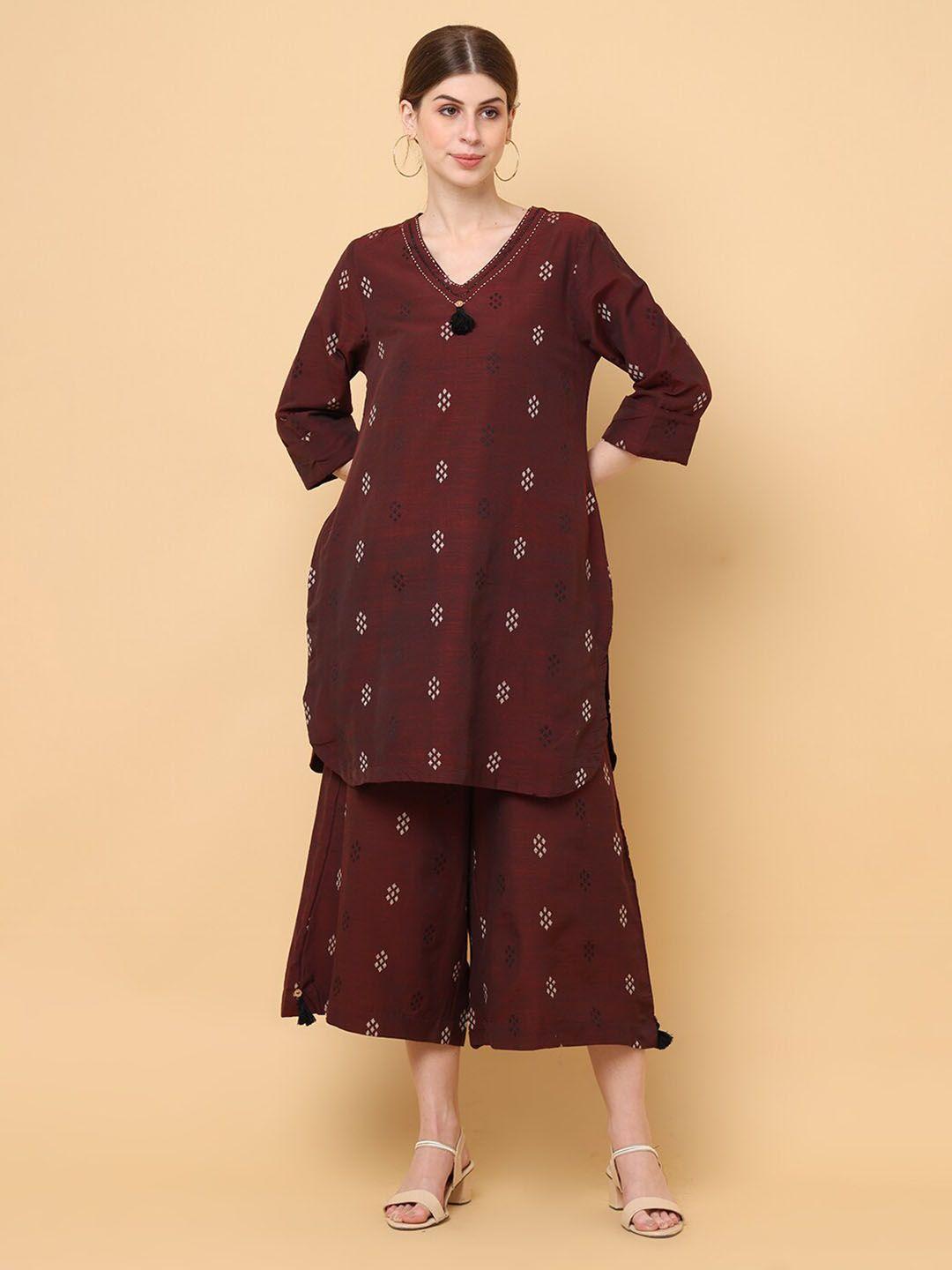 aayusika v-neck floral regular pathani kurta with palazzos