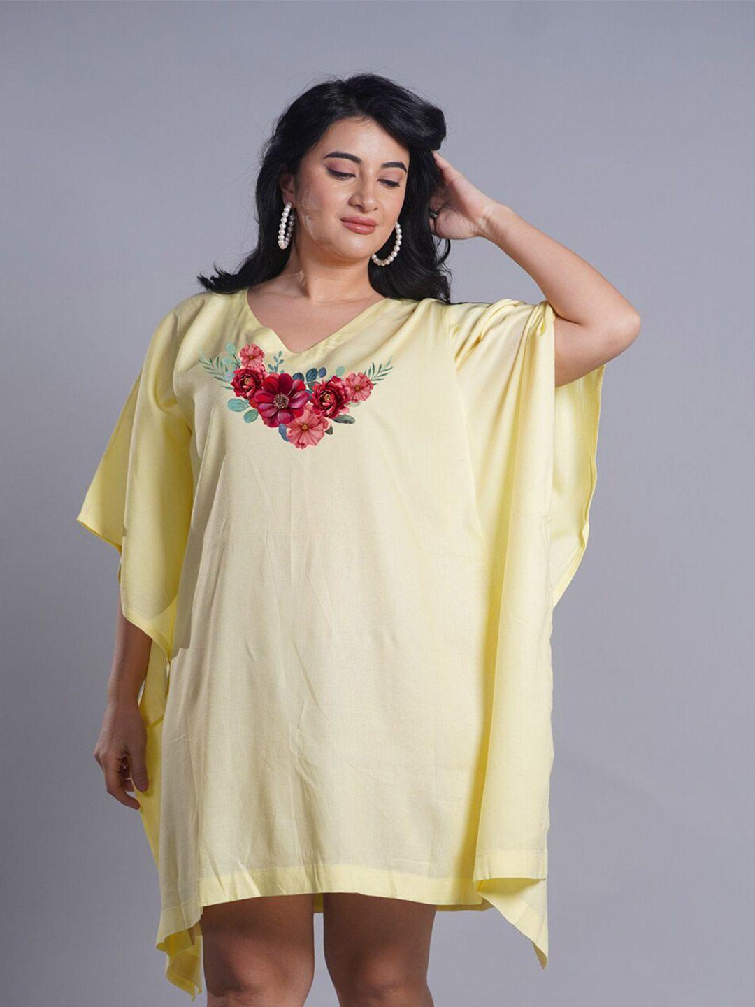 letsdressup floral embroidered kimono sleeve kaftan dress