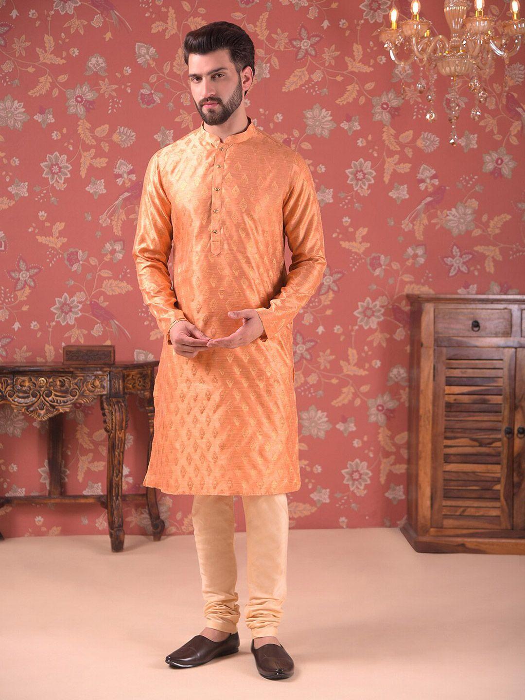 house of pataudi woven design straight kurta with churidar