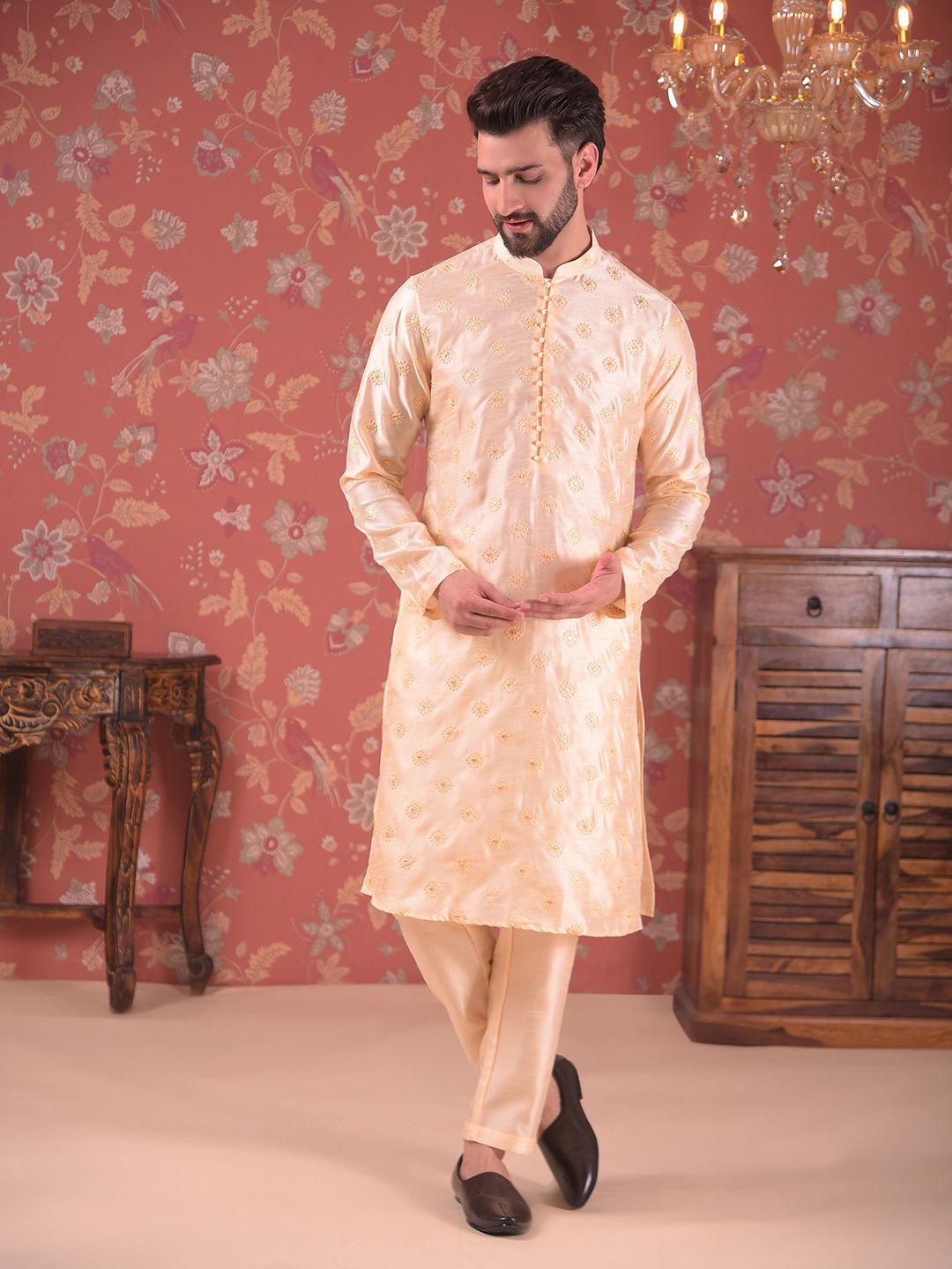 house of pataudi embroidered silk straight kurta with pyjama