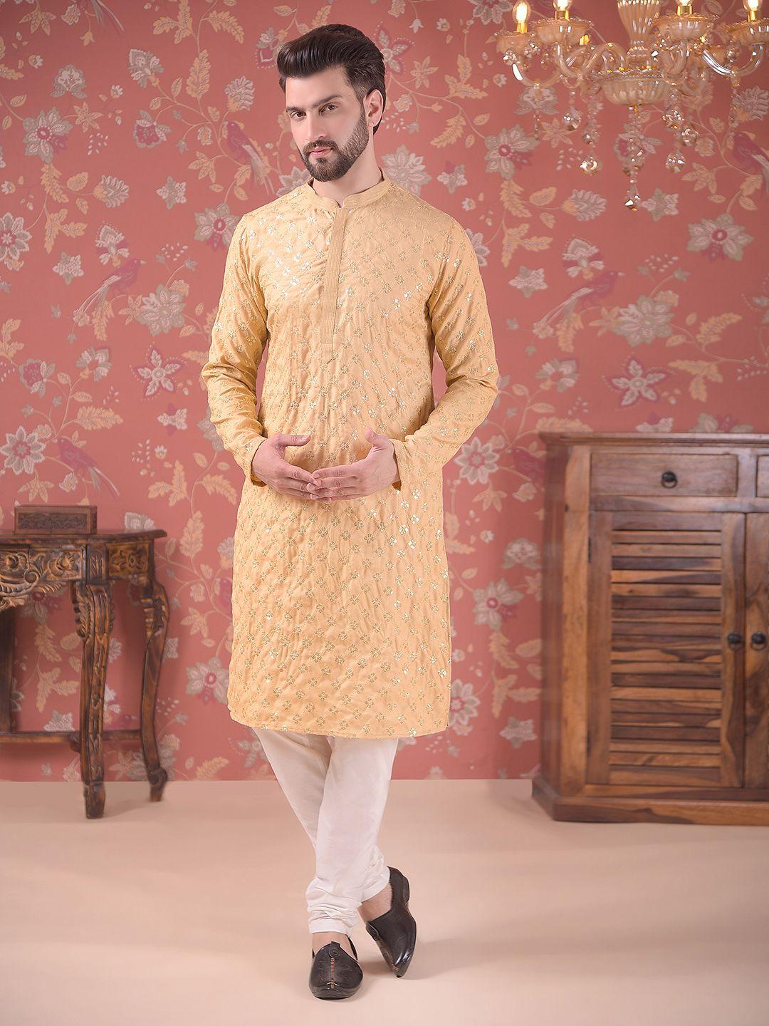 house of pataudi mandarin collar embroidered straight kurta with churidar set