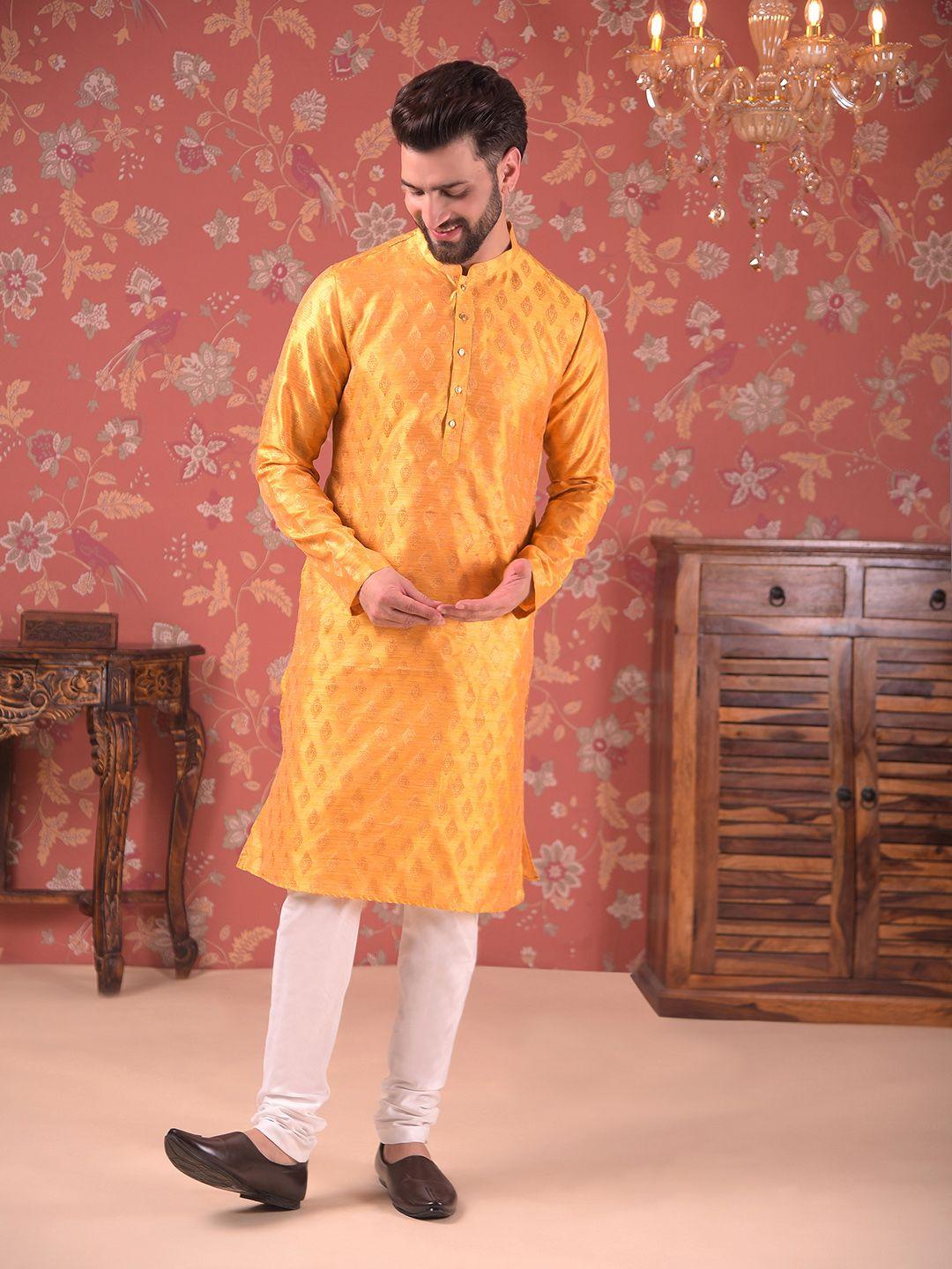 house of pataudi woven designed jacquard silk straight kurta with churidar