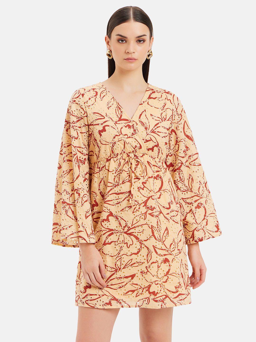 kazo rust floral print a-line dress