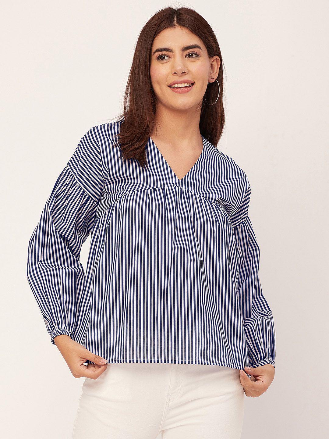 moomaya vertical stripes v-neck puff sleeves cotton top