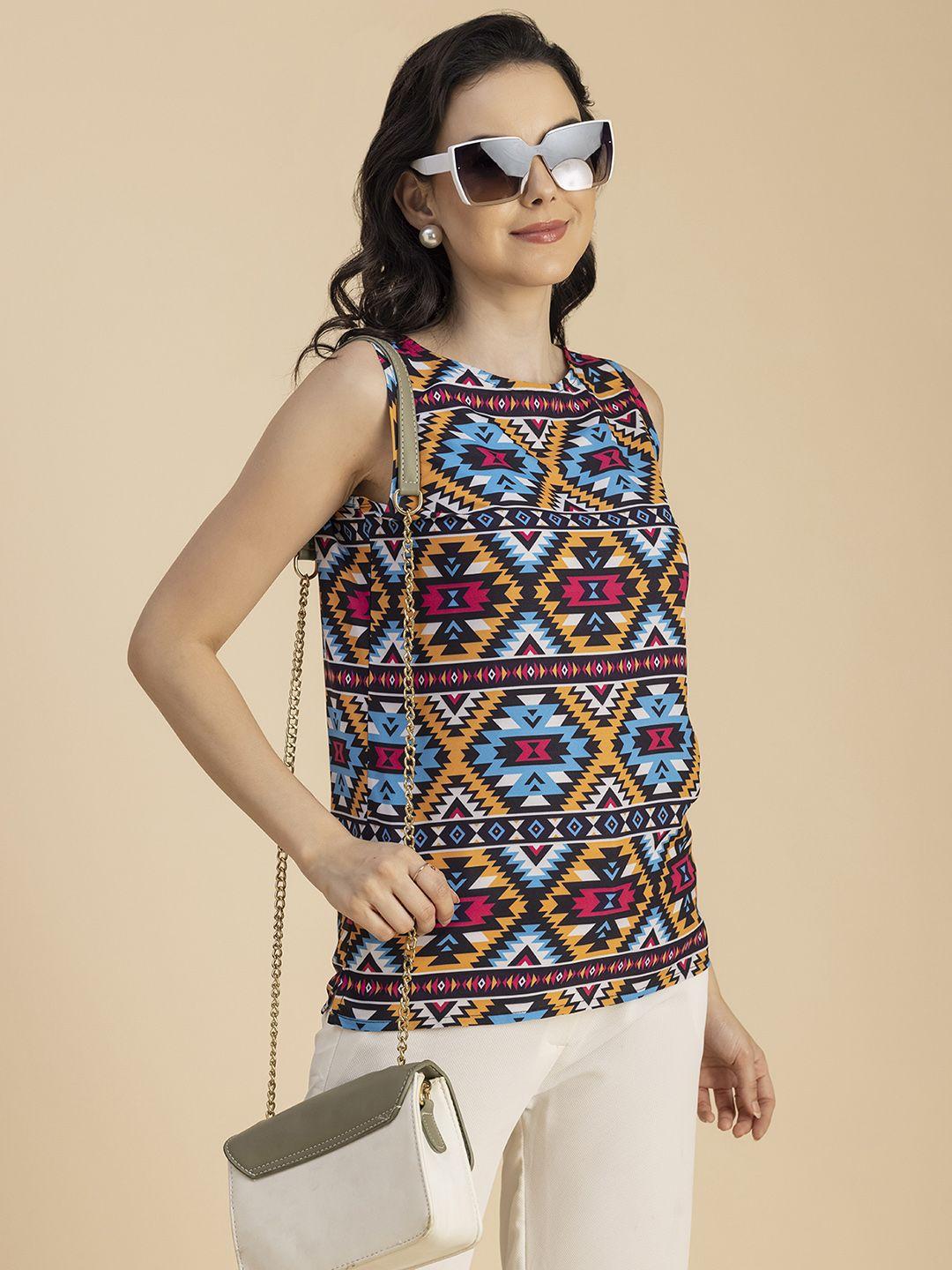 moomaya geometric printed georgette a-line top