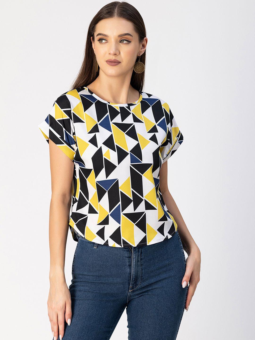 moomaya geometric printed extended sleeves top