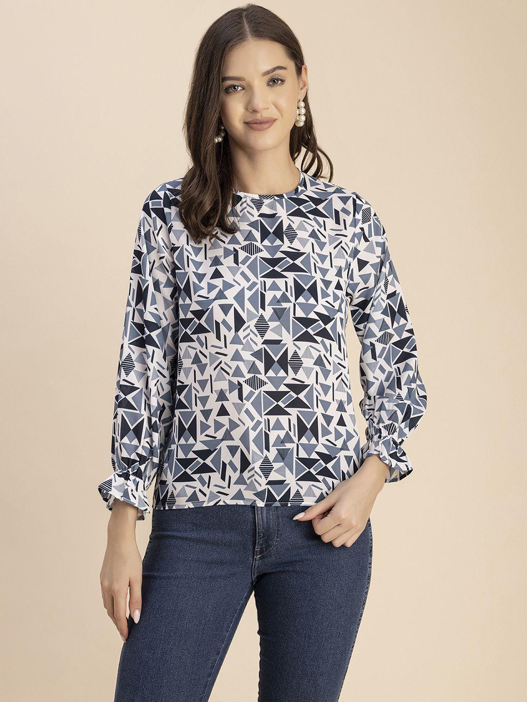 moomaya geometric printed puff sleeves top