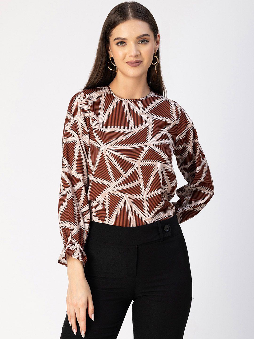 moomaya geometric printed round neck regular top