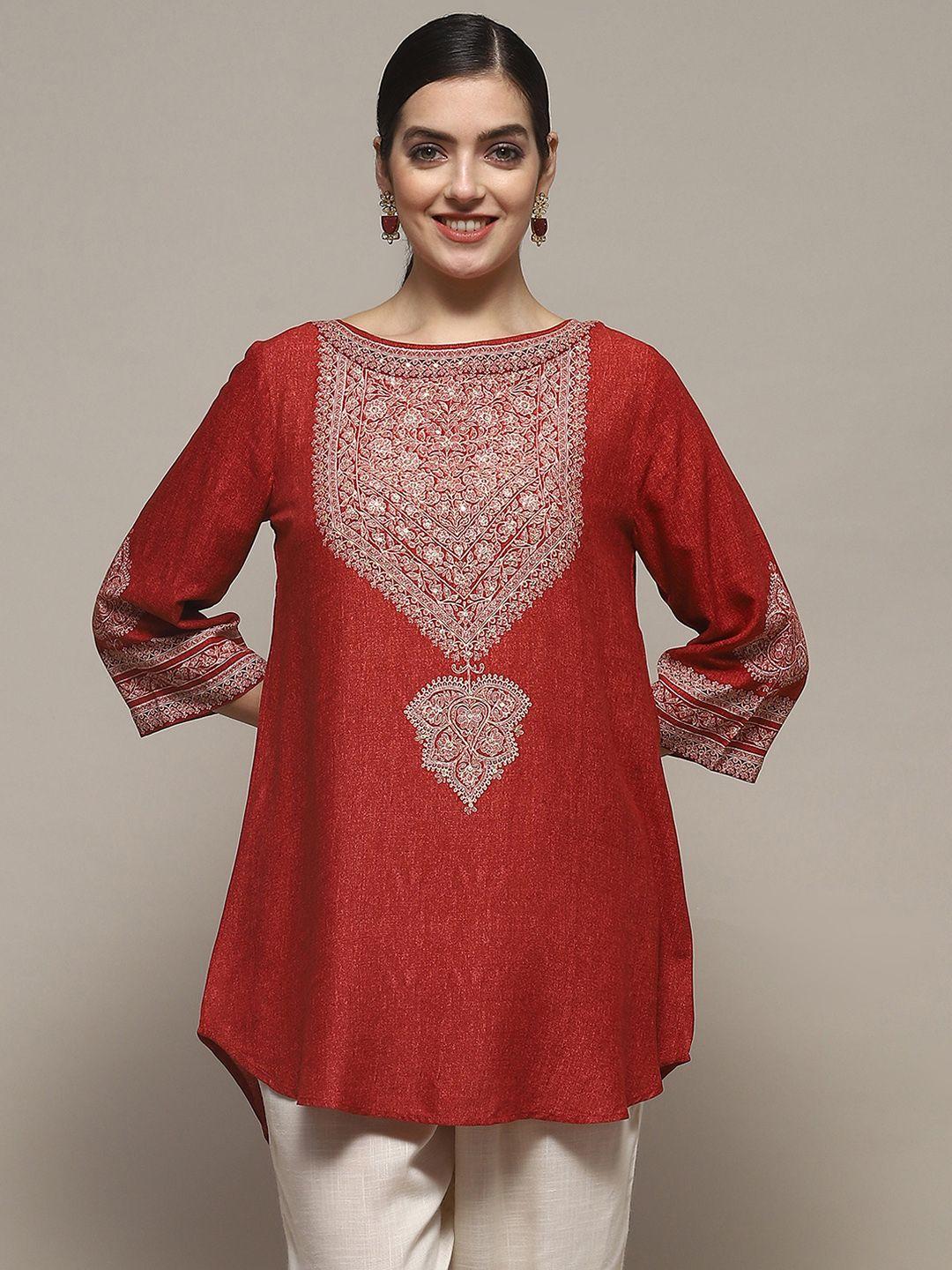 biba ethnic motifs printed boat neck sequinned detailed a-line kurti