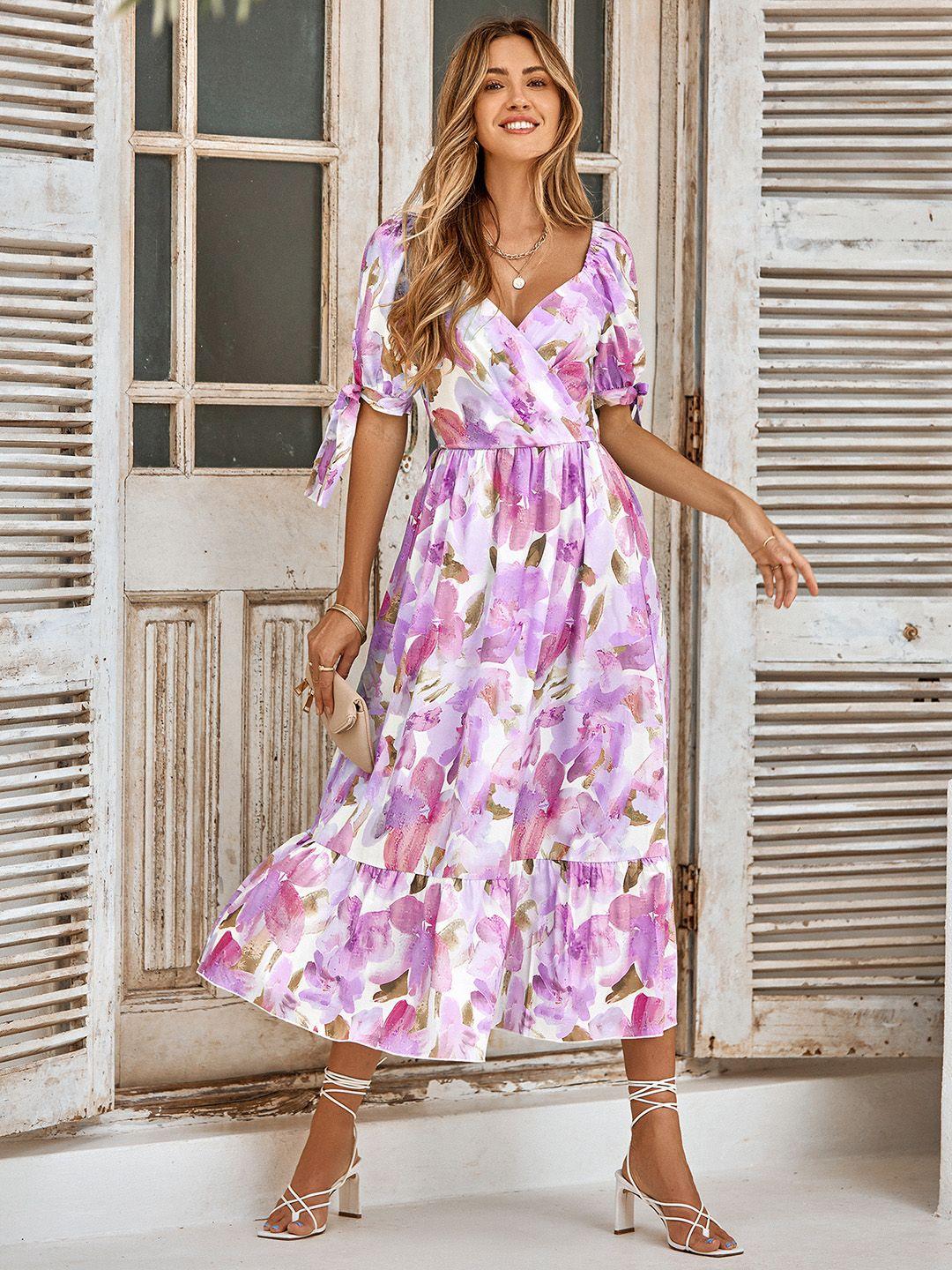 stylecast purple v-neck short sleeves floral print maxi dress