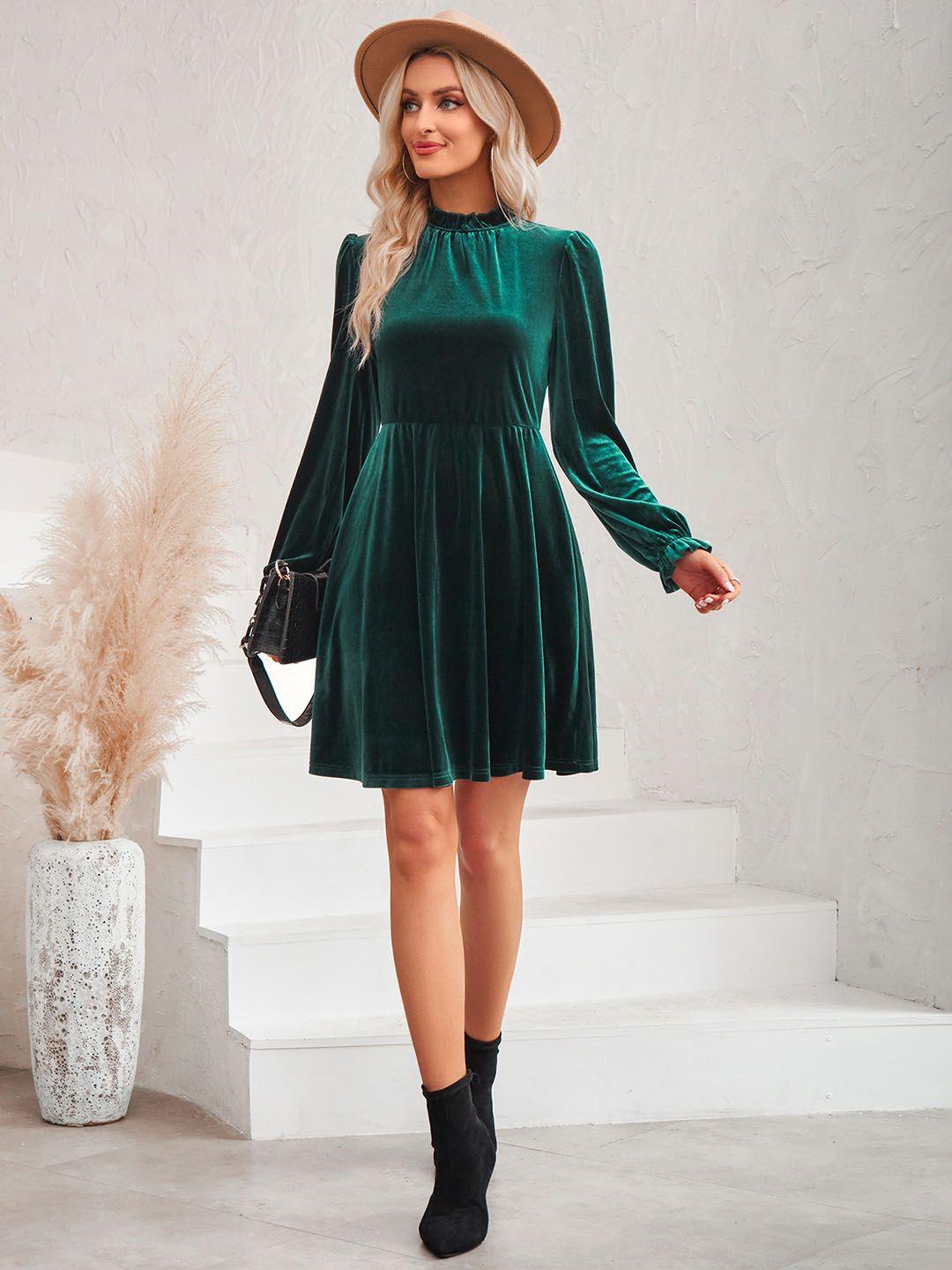 stylecast green high neck fit & flare dress